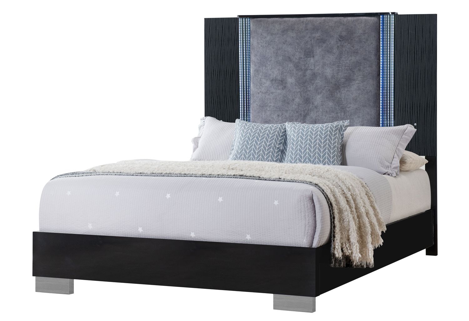 GF Ylime Wavy Black Queen Bed With Led