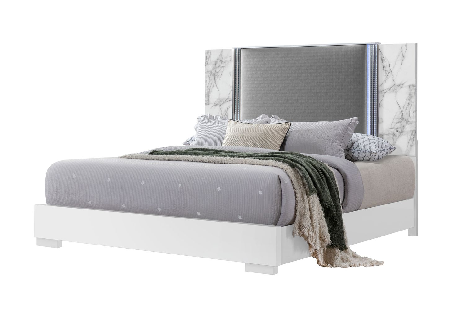 GF Ylime White Marble Bed Group