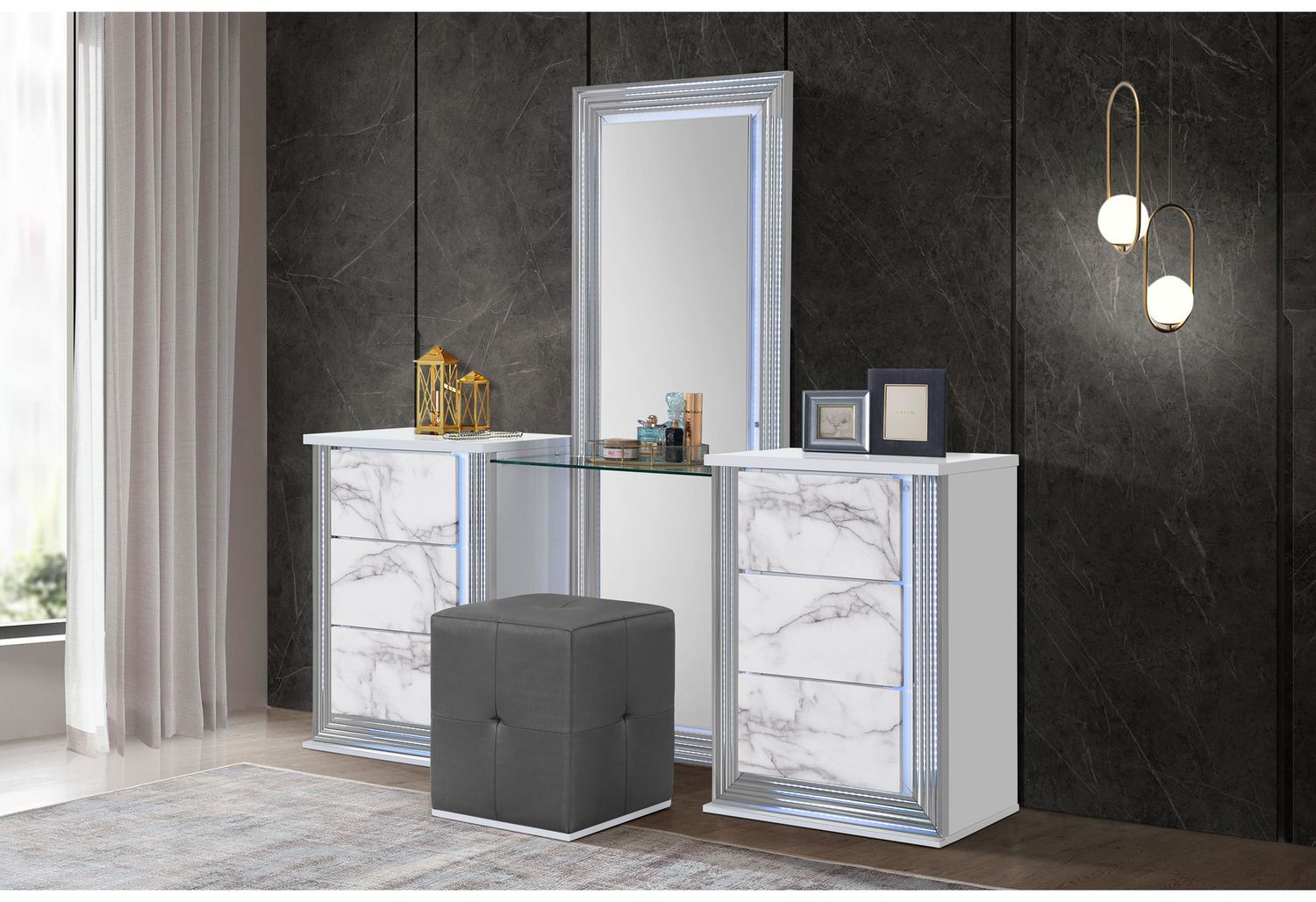 GF - Ylime White Marble Vanity With Led