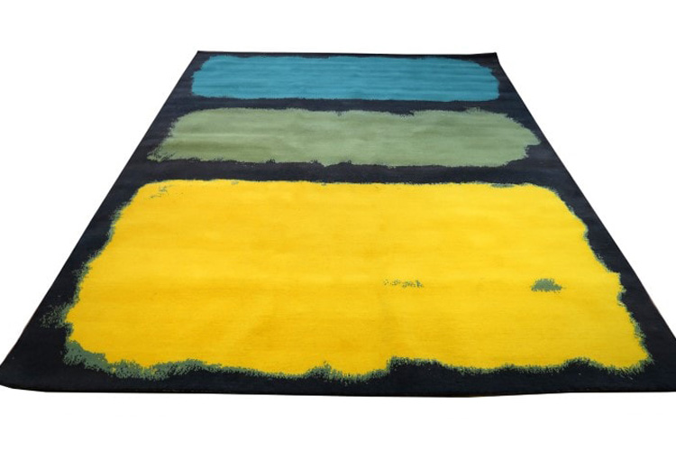 Gordian Rugs Expressionist Handwoven Rug 1 - Yellow/Green/Teal/Charcoal, 4" x 6"