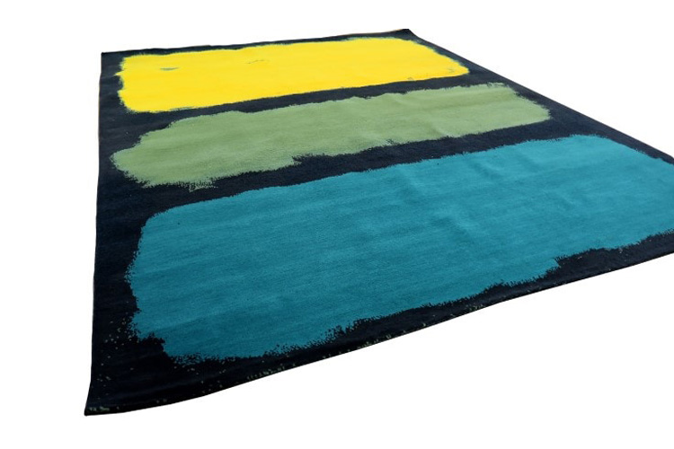 Gordian Rugs Expressionist Handwoven Rug 1 - Yellow/Green/Teal/Charcoal, 4" x 6"