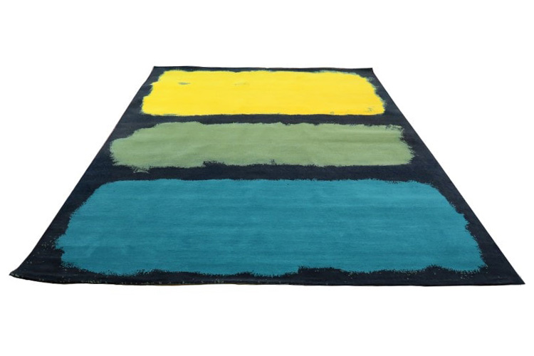 Gordian Rugs Expressionist Handwoven Rug 1 - Yellow/Green/Teal/Charcoal, 4" x 6"