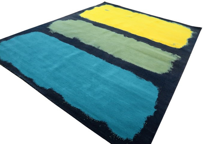 Gordian Rugs™ Expressionist Handwoven Rug 1 - Yellow/Green/Teal/Charcoal, 5" x 8"