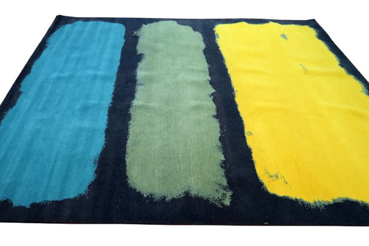 Gordian Rugs™ Expressionist Handwoven Rug 1 - Yellow/Green/Teal/Charcoal, 5" x 8"