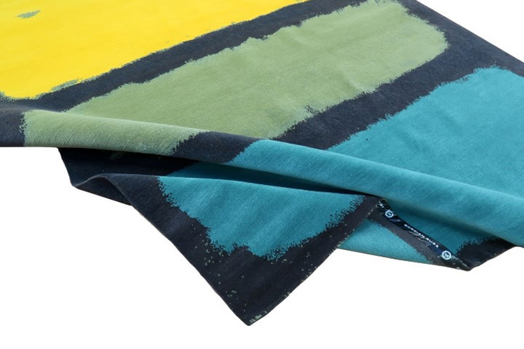 Gordian Rugs™ Expressionist Handwoven Rug 1 - Yellow/Green/Teal/Charcoal, 5" x 8"