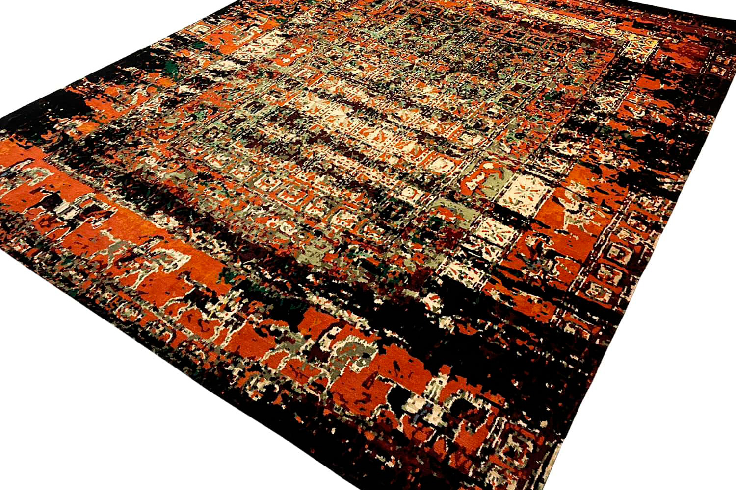 Gordian Rugs™ Pazyryk Modern Rug 1 - Red/Black/Green/Beige, 6" x 9"