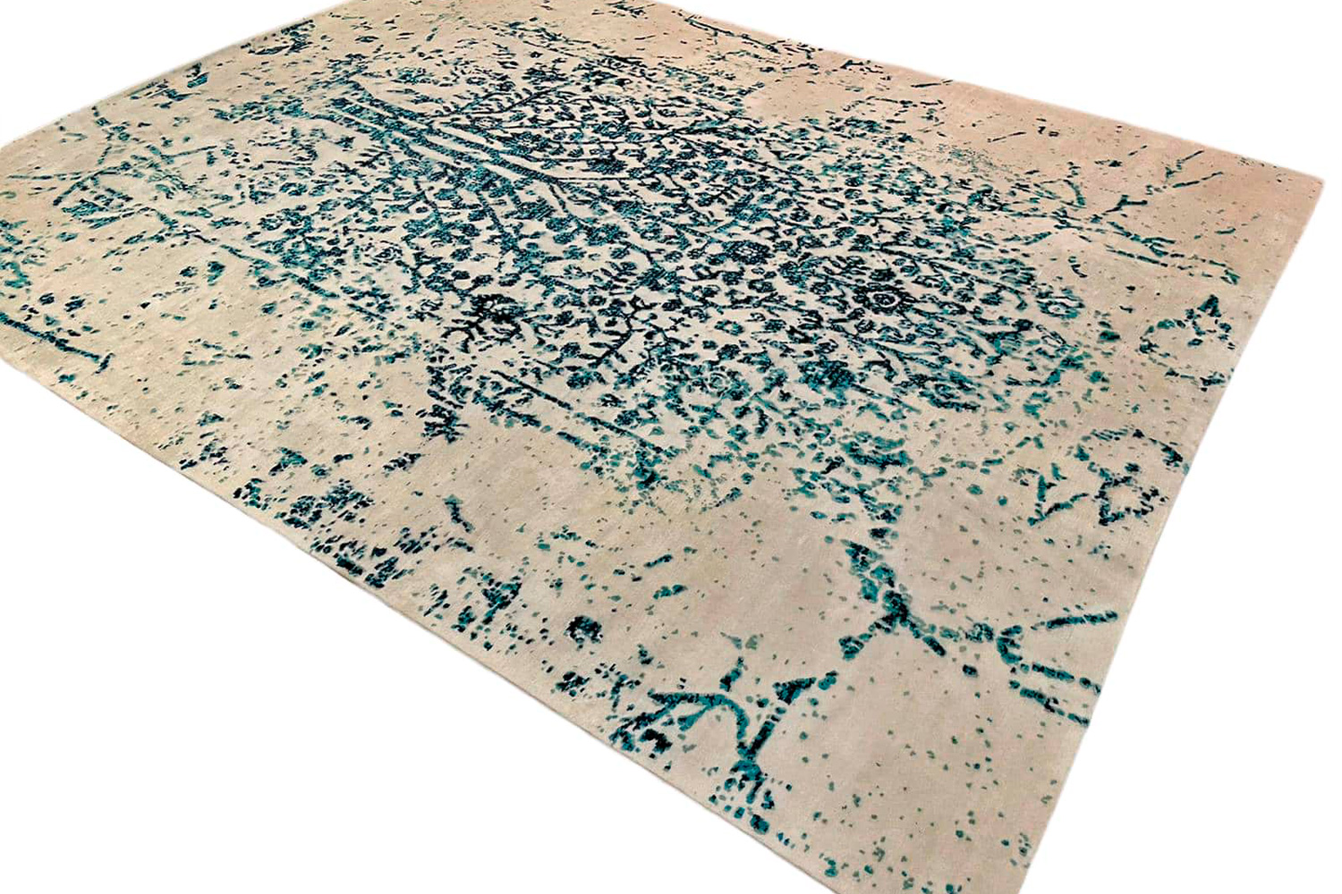 Gordian Rugs Modern Tabriz Rug 6 - White/Turquoise, 9" x 12"