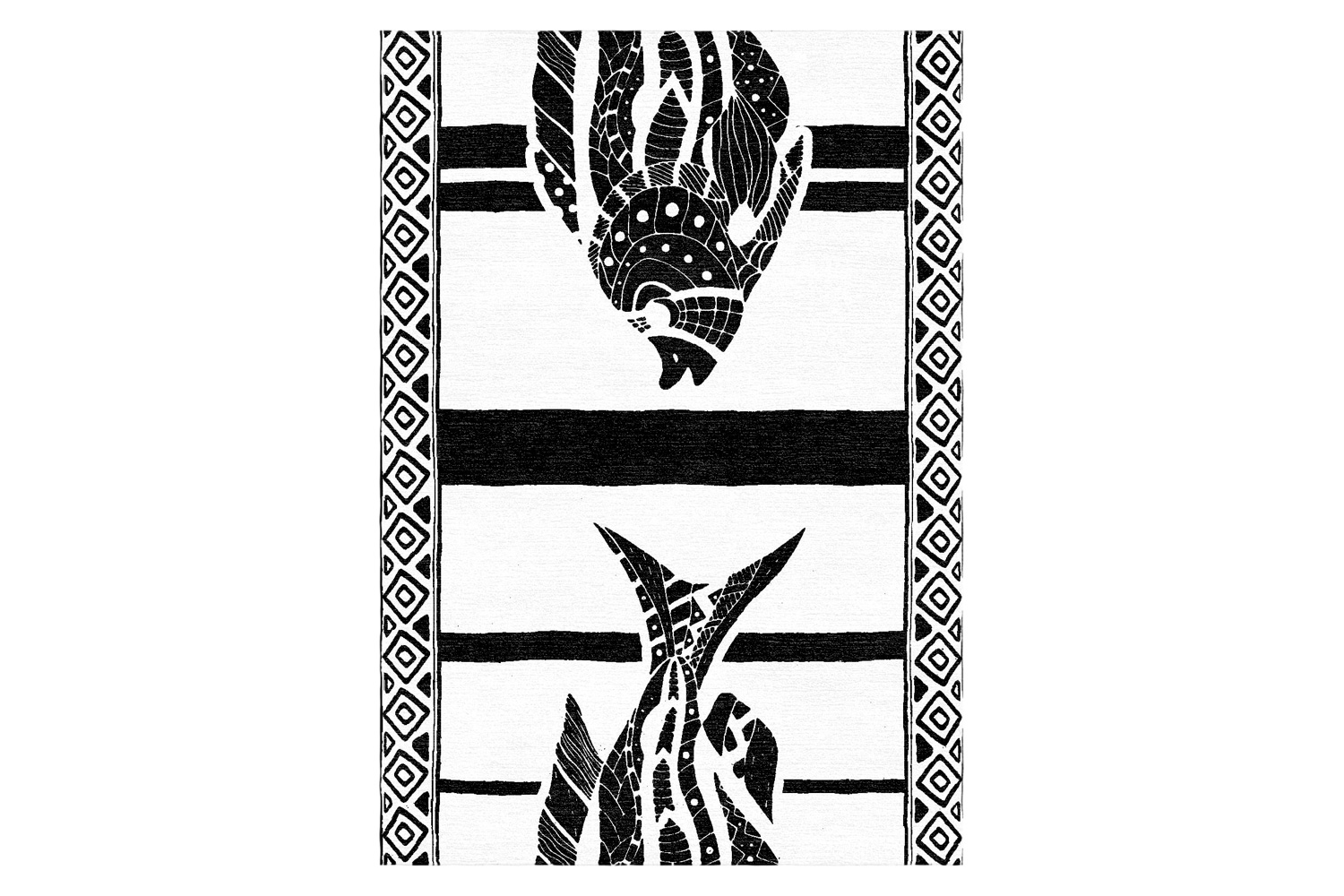 Gordian Rugs - Fish Wool Rug Black And White