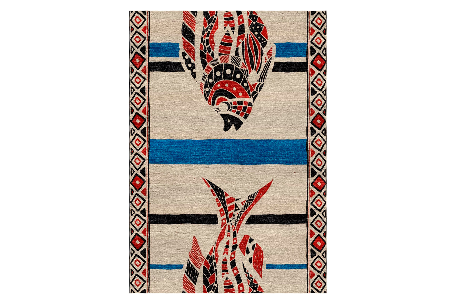 Gordian Rugs - Fish Wool Rug Red, White And Blue