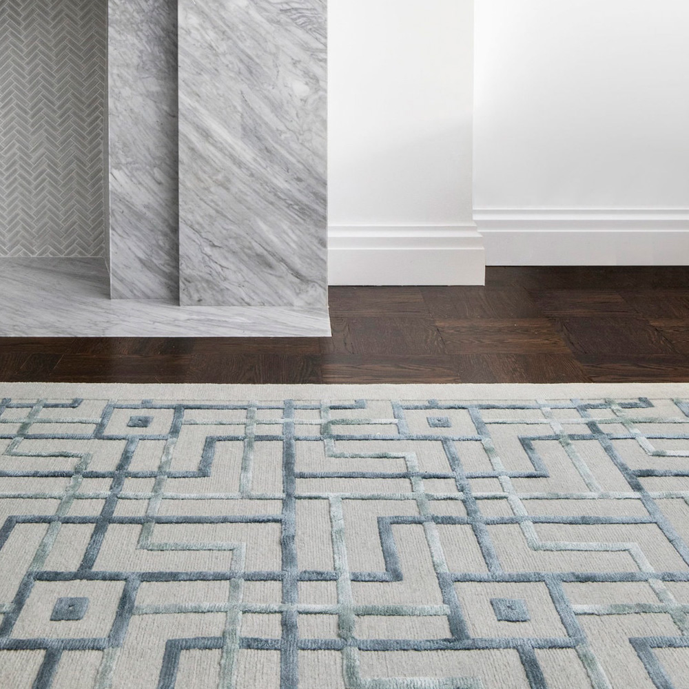 Gordian Rugs Fjord Handwoven Blue And White Silk Rug - 6" x 9"