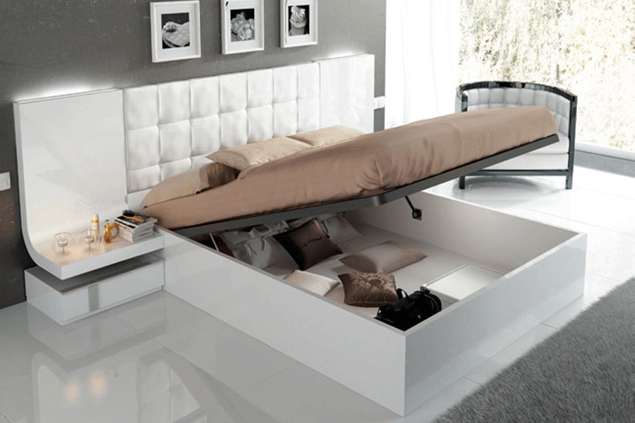 Garcia Sabate Granada Queen Size Bed with Storage - White High Gloss/Arena High Gloss