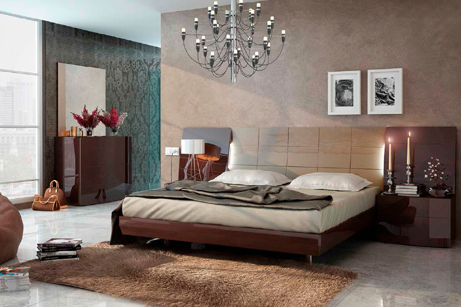 Garcia Sabate Barcelona Queen Size Bed - Chocolate High Gloss/Arena High Gloss