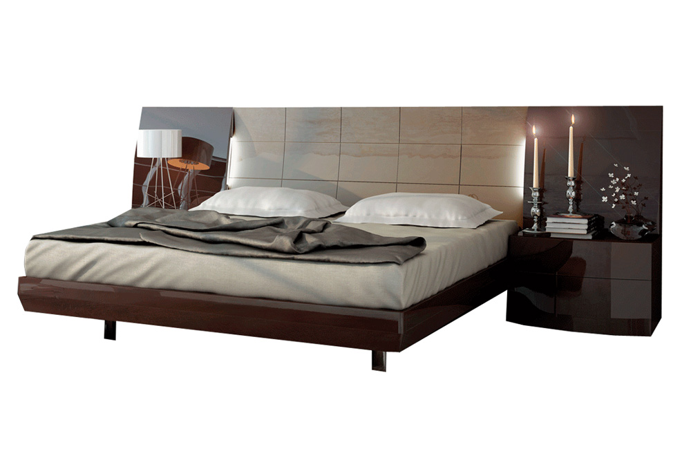 Garcia Sabate Barcelona Queen Size Bed - Chocolate High Gloss/Arena High Gloss