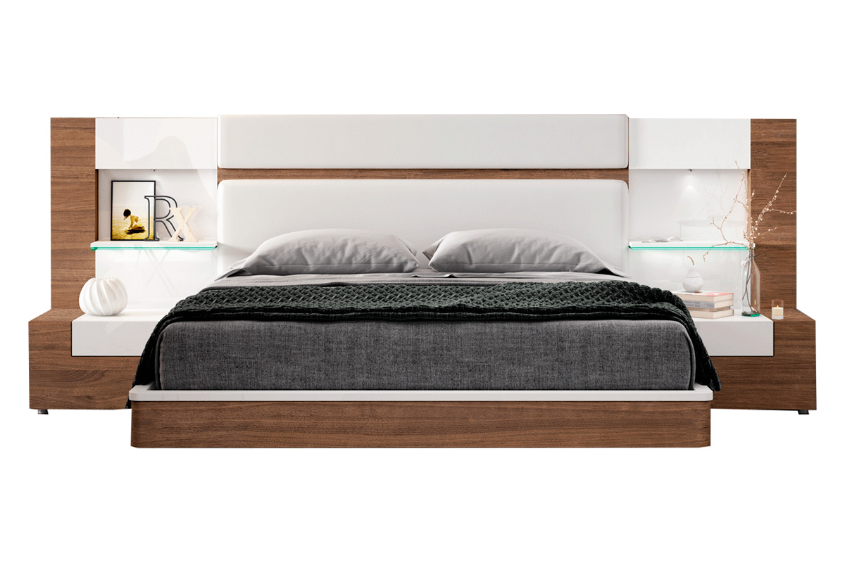 Garcia Sabate Mar King Size Bed - White High Gloss/Walnut