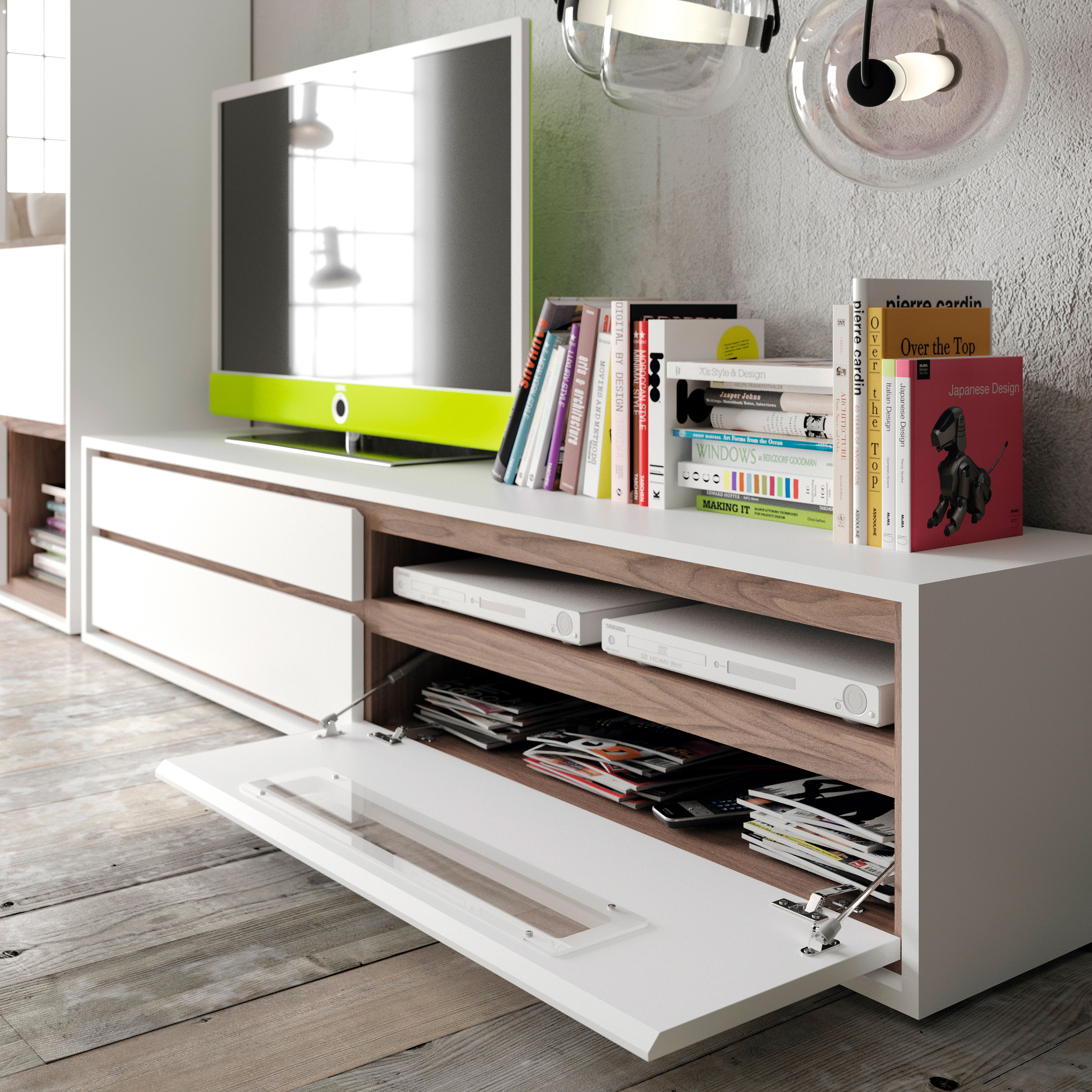 Garcia Sabate - Laurel Composition 1 TV Stand in Blanco Matt/Nogal Stone