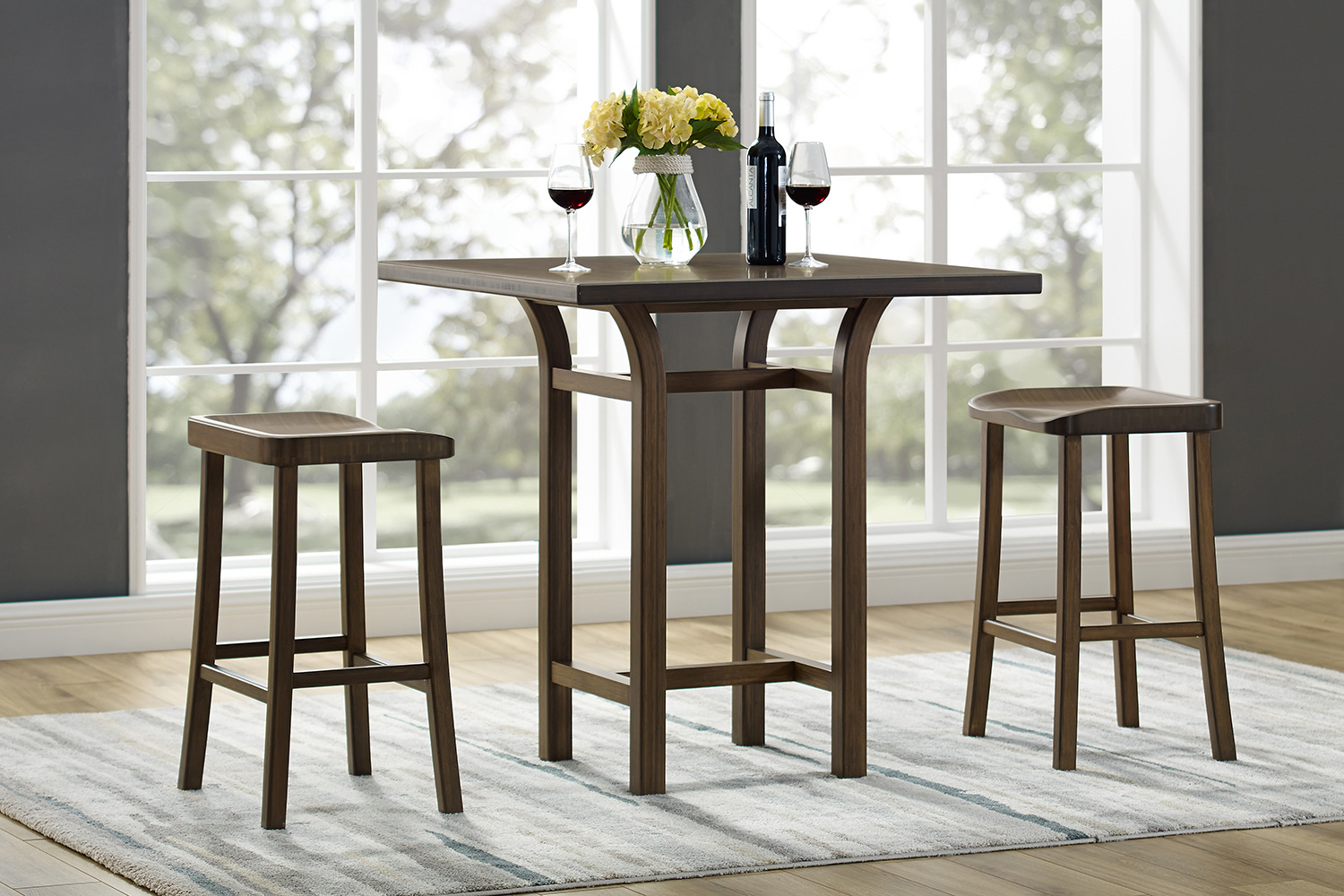 Greenington Tulip Counter Height Stool Set of 2 - Black Walnut, Bamboo