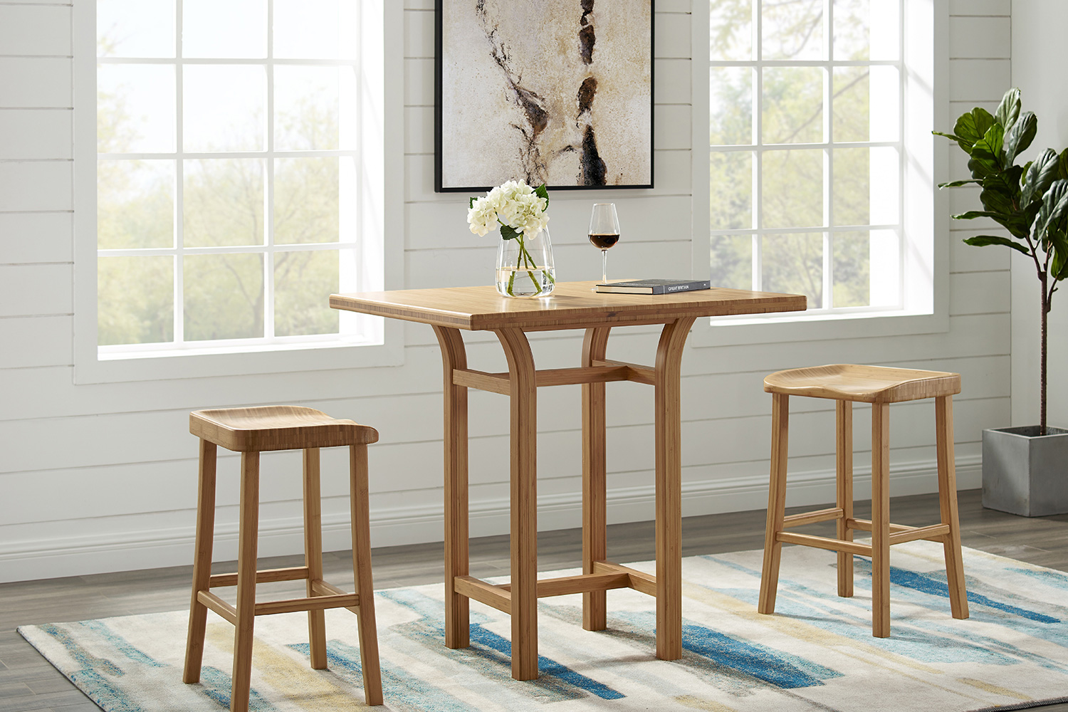 Greenington Tulip Bar Height Stool Set of 2 - Caramelized, Bamboo