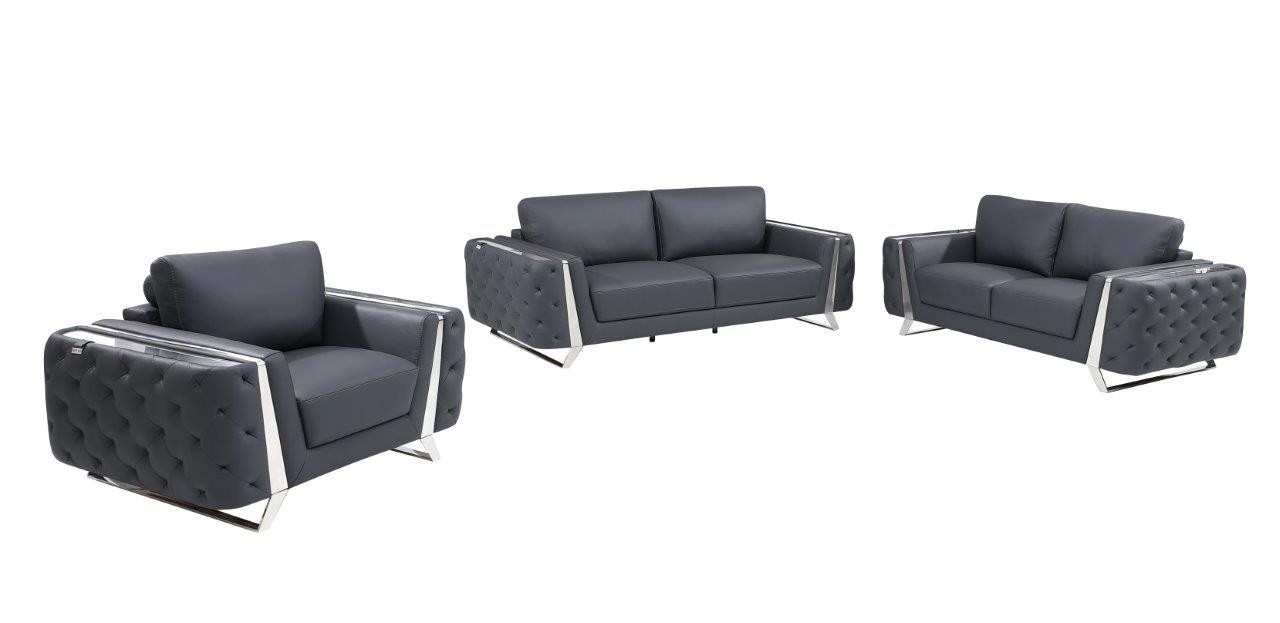 GUF 1050 3pc Living Room Set - Dark Gray, Genuine Italian Leather