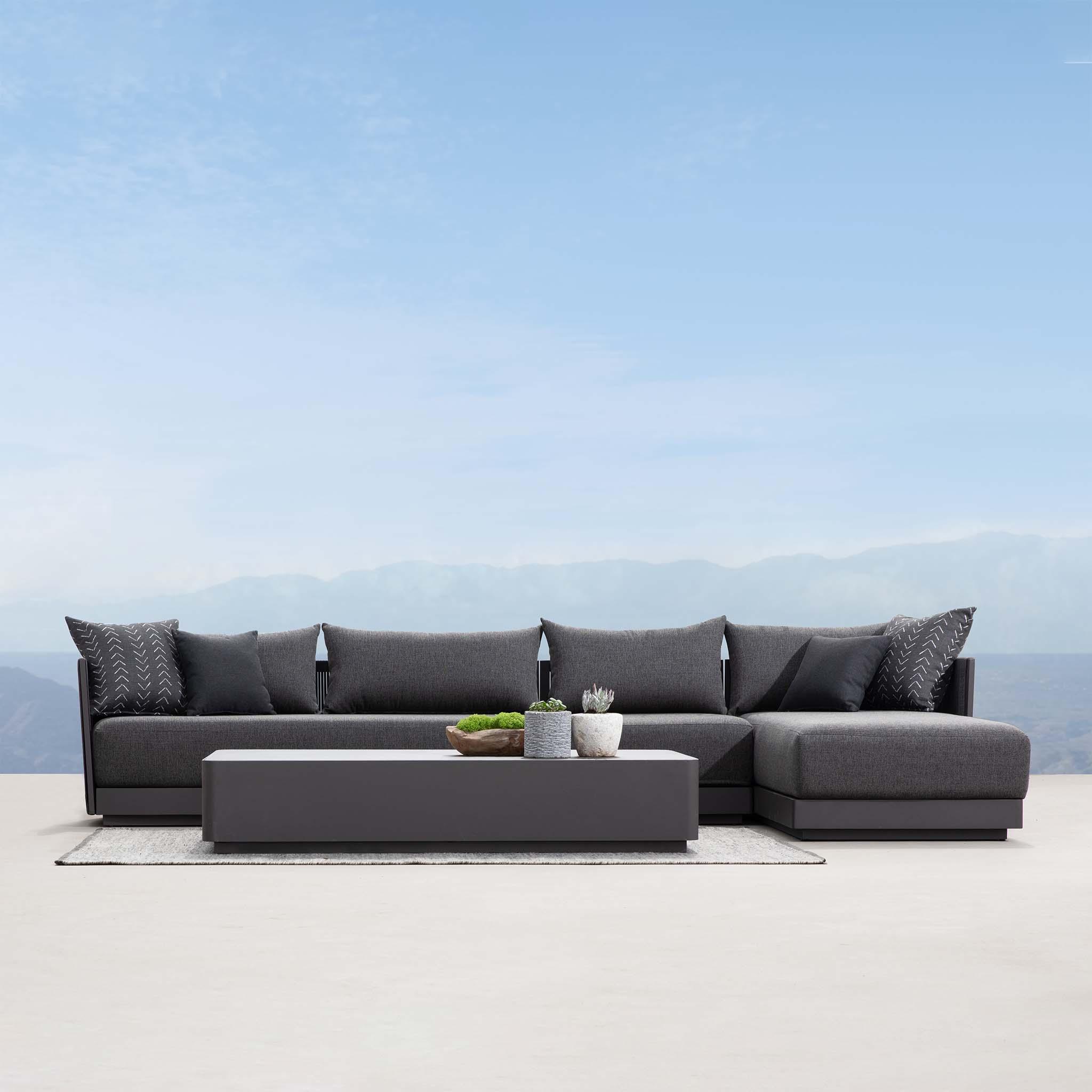 Harbour Antigua 2 Seat 1 Arm Left - Aluminum Asteroid, Lisos Piedra, Rope Dark Gray