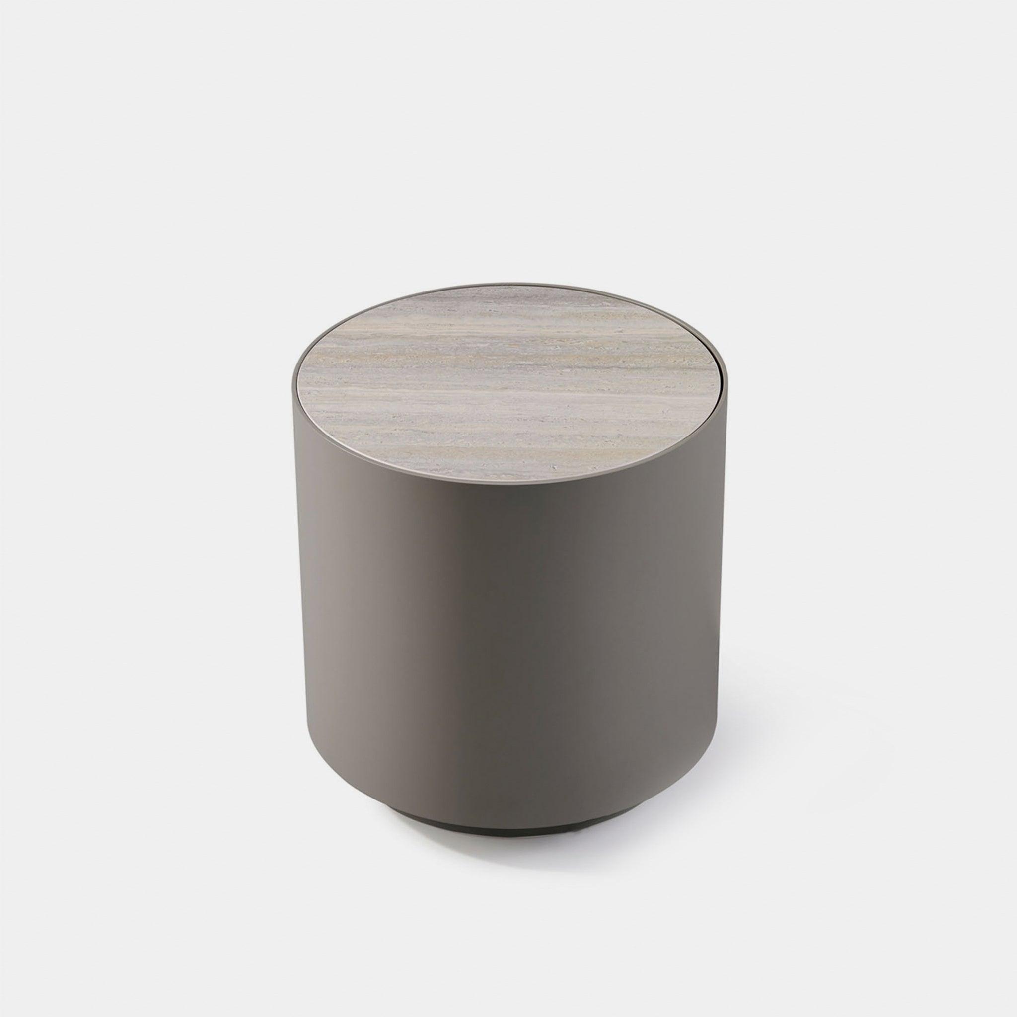 Harbour Antigua Round Side Table - Aluminum Asteroid, Laminam Noir