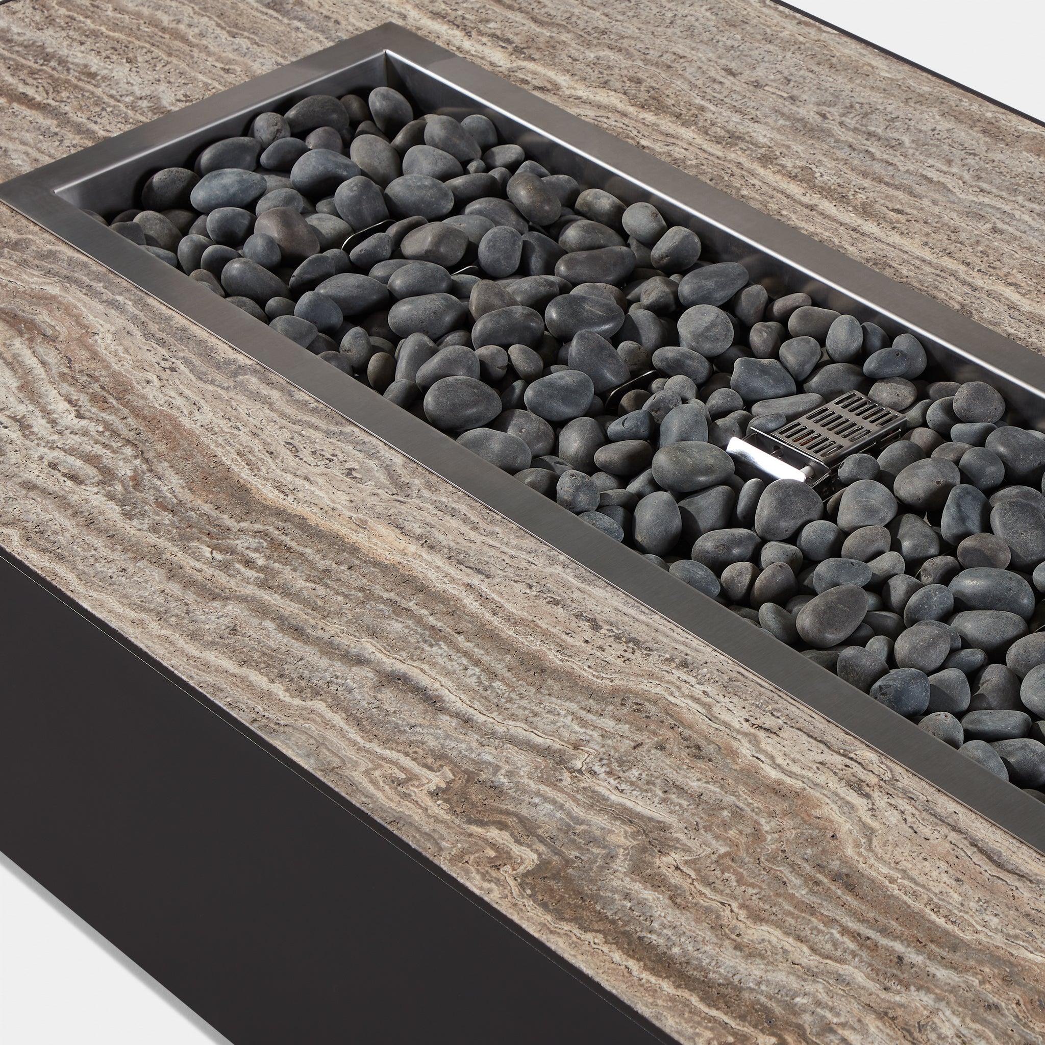 Harbour Antigua Rectangle Fire Table - Aluminum Asteroid, Travertine Dark Gray