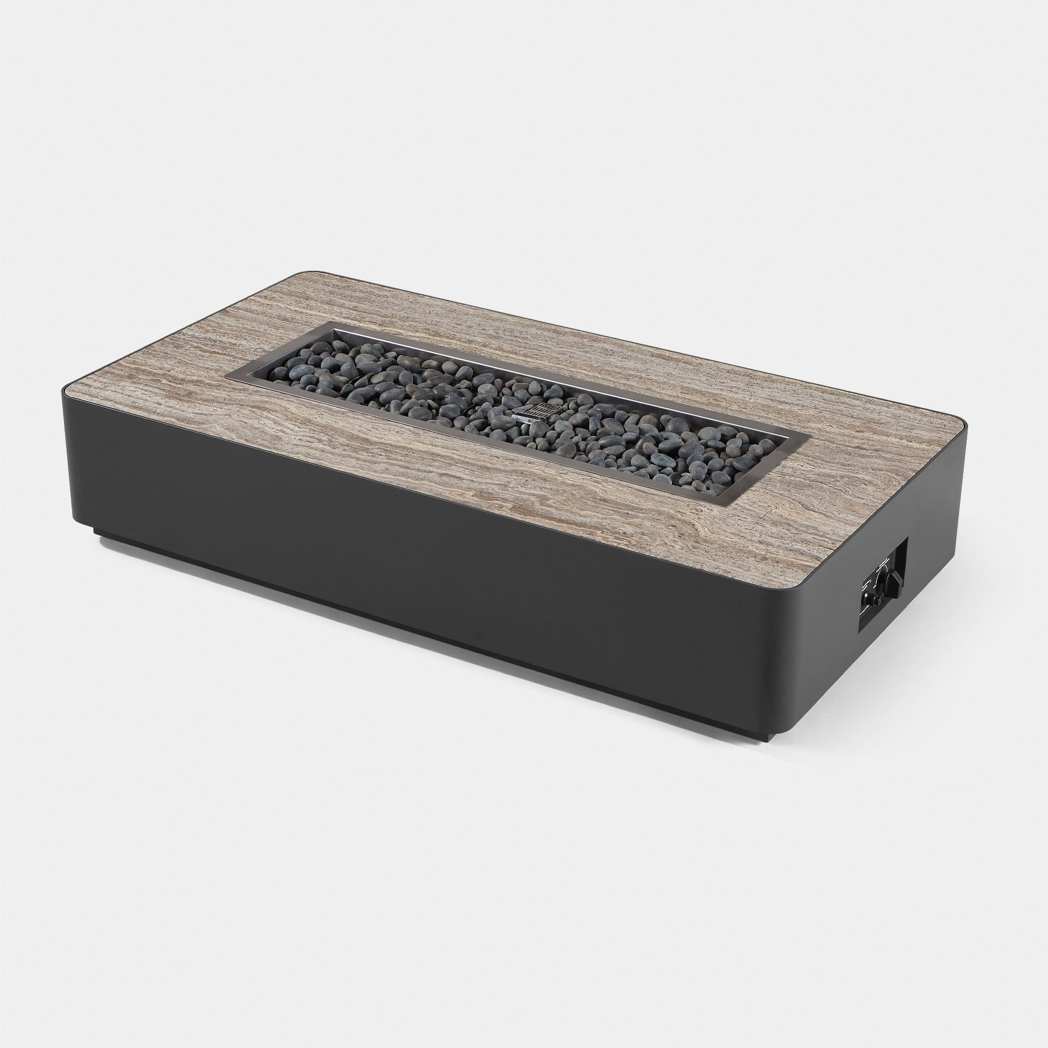 Harbour Antigua Rectangle Fire Table - Aluminum Taupe, Travertine Silver