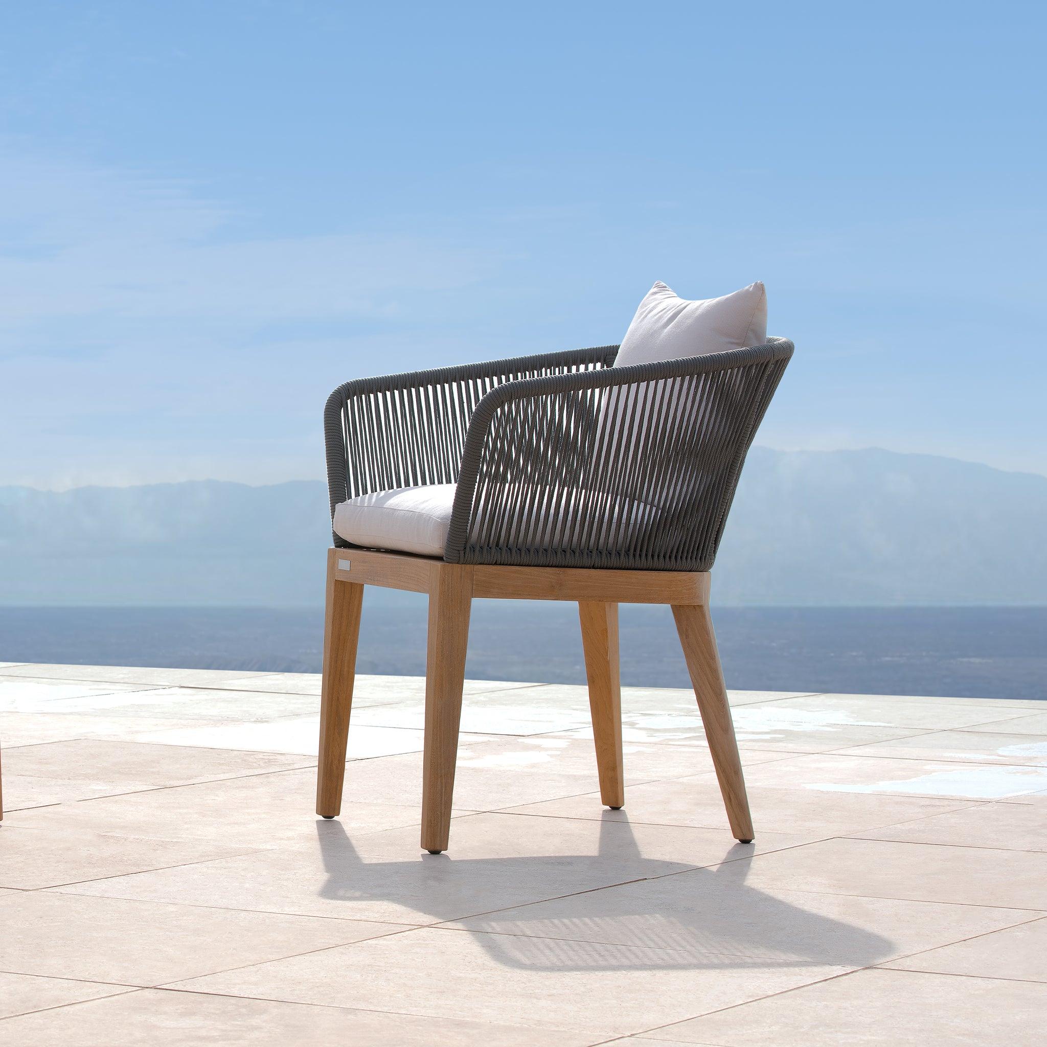 Harbour Avalon Dining Chair - Teak Natural, Lisos Grafito, Rope Dark Gray