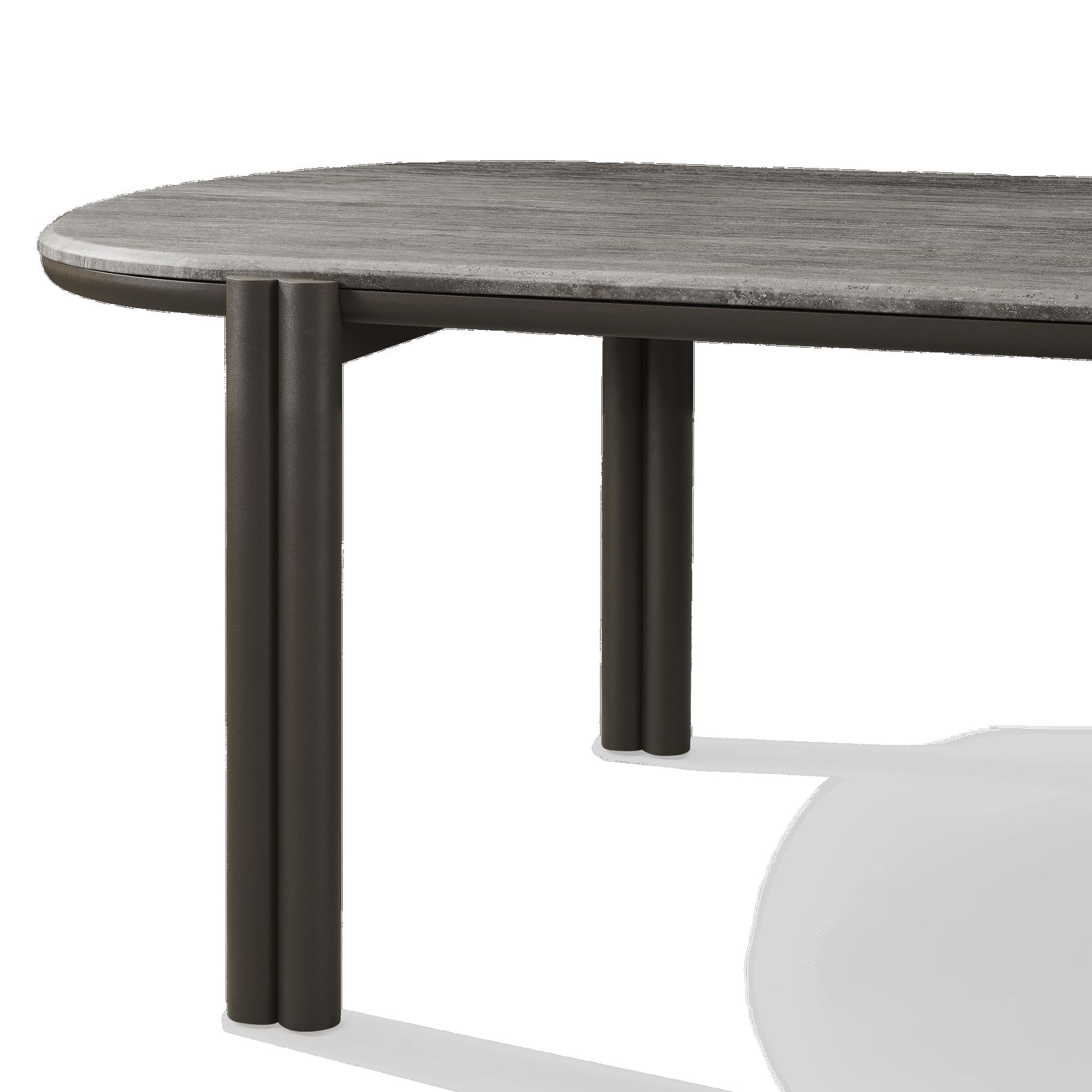 Harbour Cove Aluminum Pill Dining Table - Aluminum Asteroid, Travertine Dark Gray