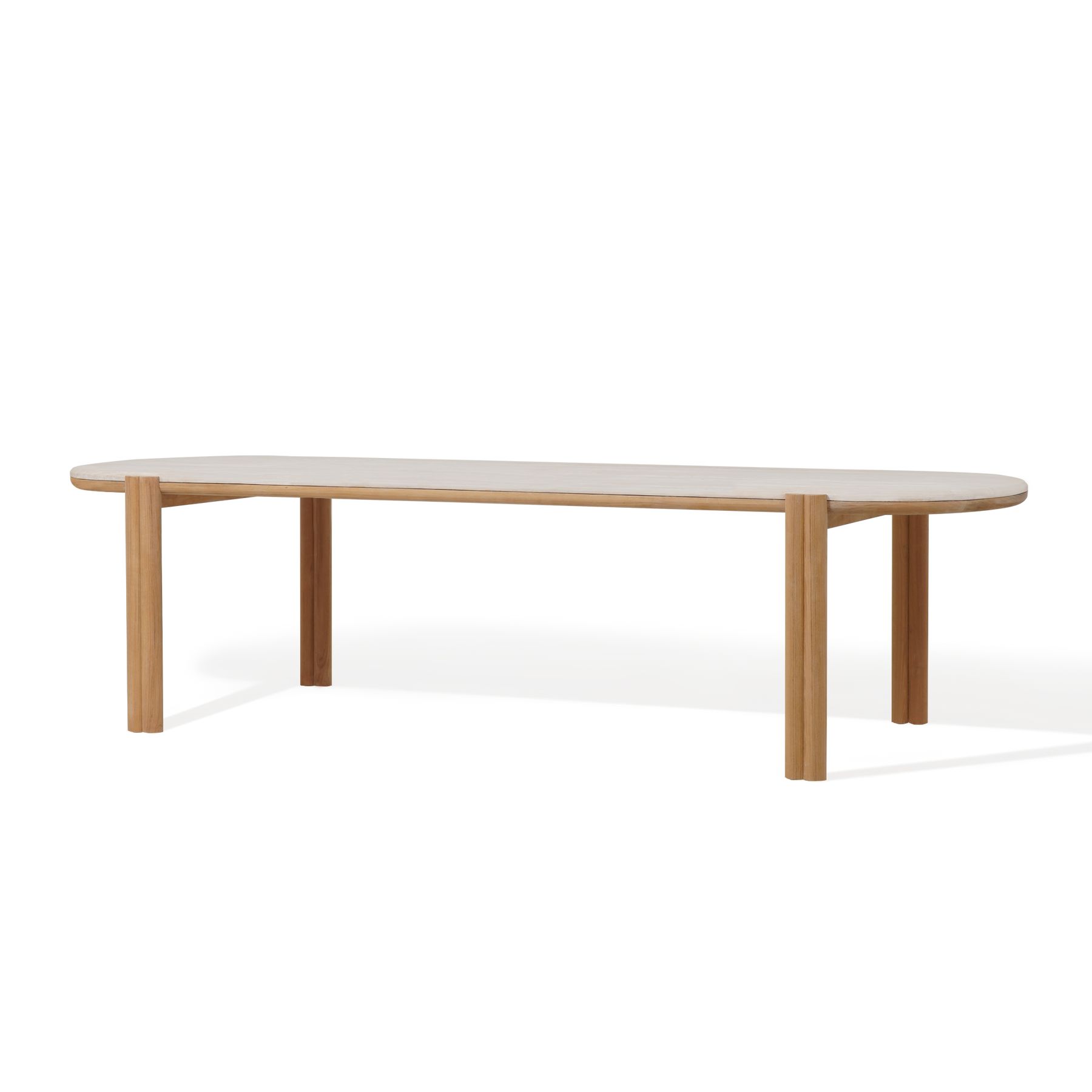 Harbour Cove Teak Pill Dining Table - Teak Natural, Travertine Cream