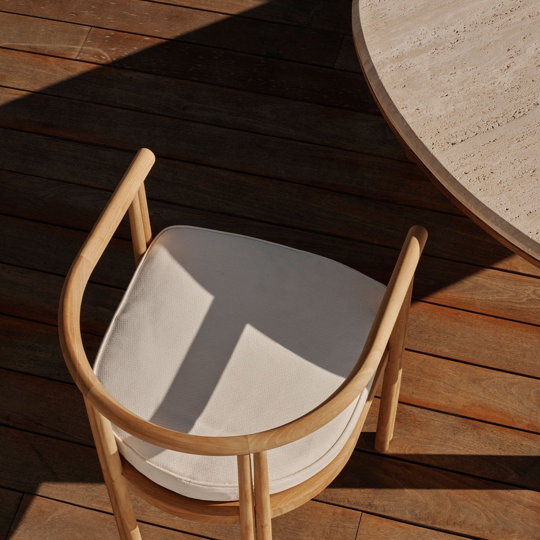 Harbour Cove Teak Pill Dining Table - Teak Natural, Travertine Cream