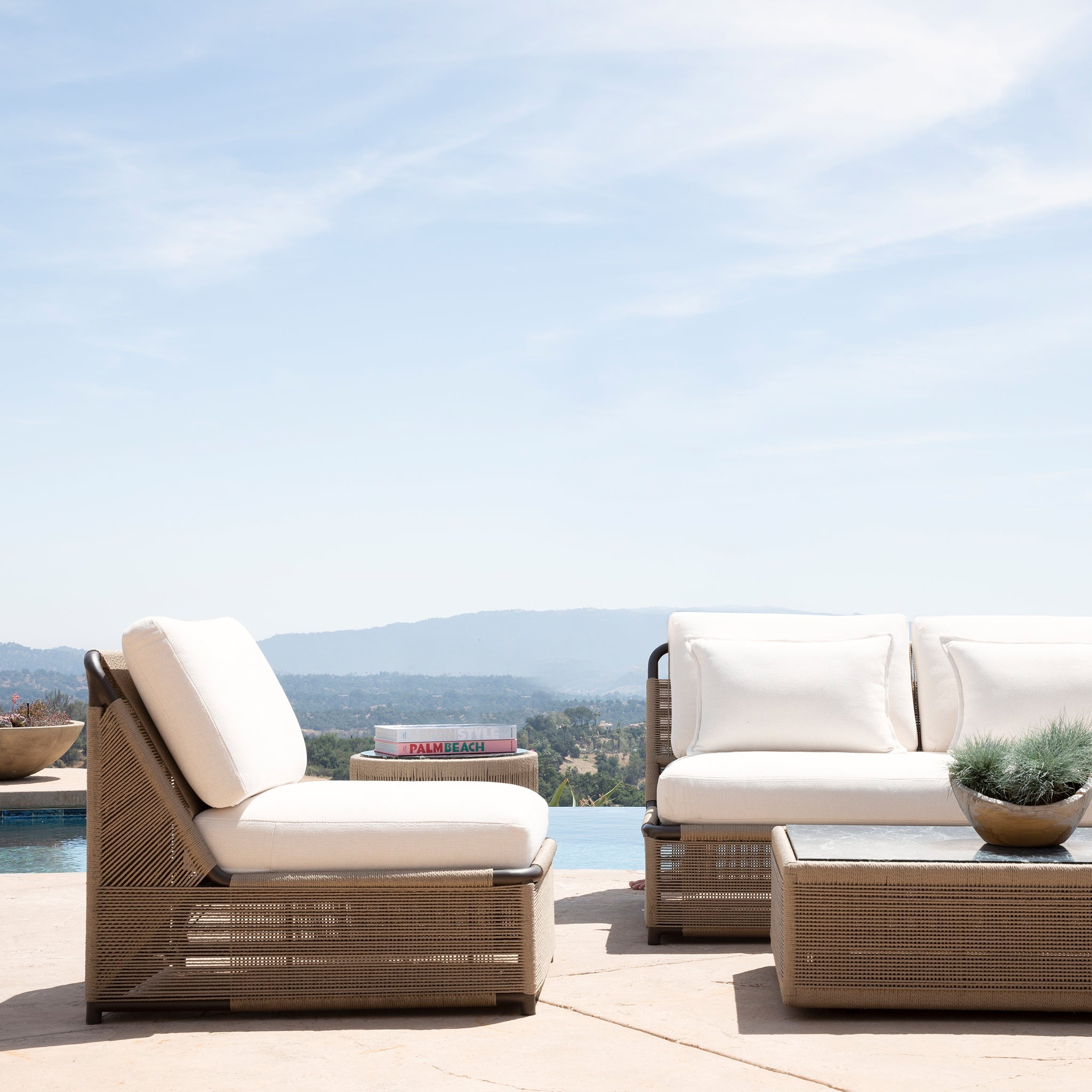 Harbour Formentera 3 Seat Armless Sofa - Aluminum Bronze, Lisos Piedra, Twisted Rope Dune