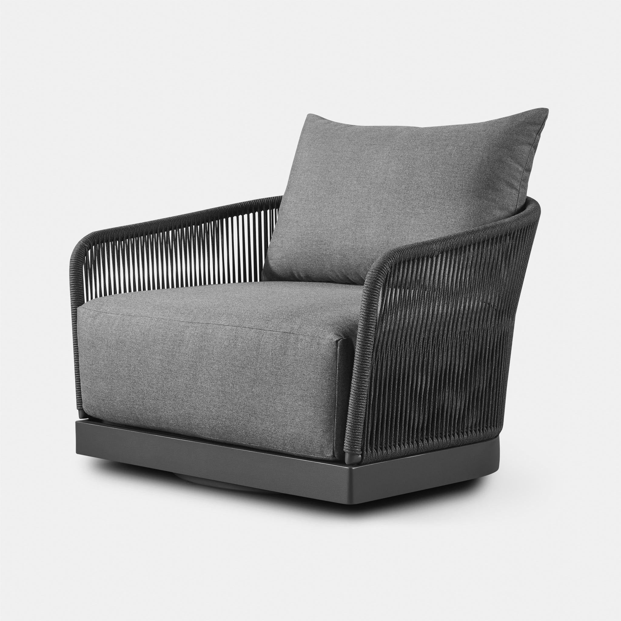 Harbour Hamilton Swivel Lounge Chair - Aluminum Asteroid, Lisos Grafito, Rope Dark Gray