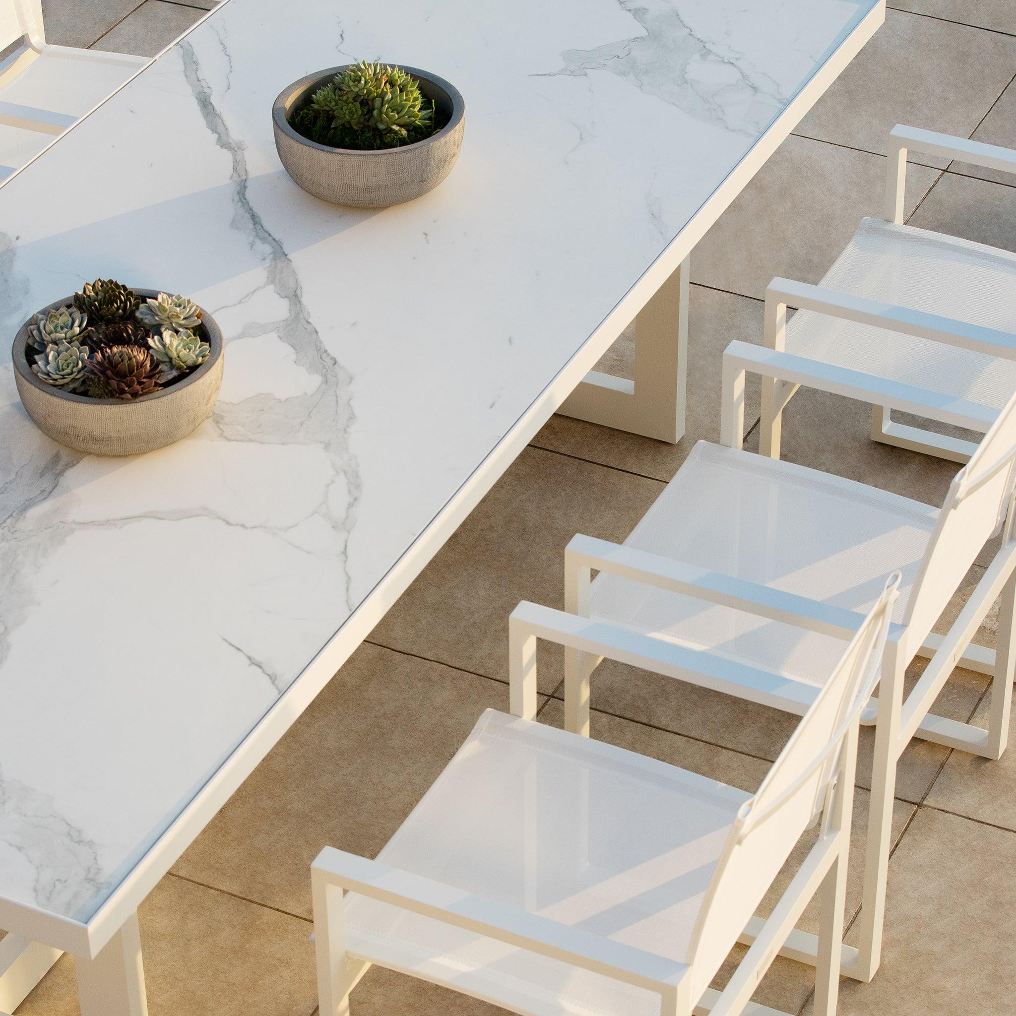 Harbour Hampton Dining Table 100" - Aluminum White, Laminam Bianco