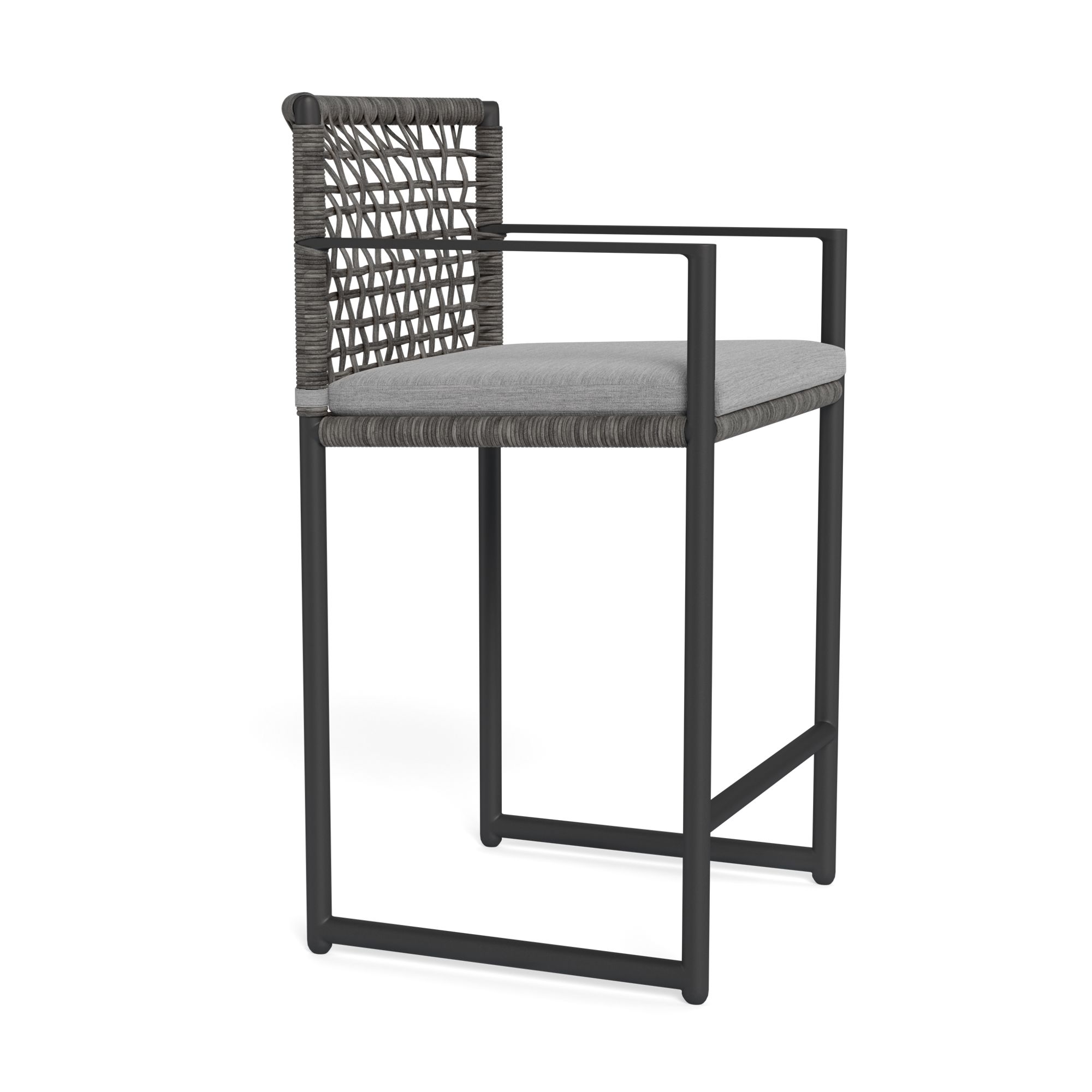 Harbour Loop Counter Stool - Aluminum Asteroid, Lisos Piedra, Wicker Gray