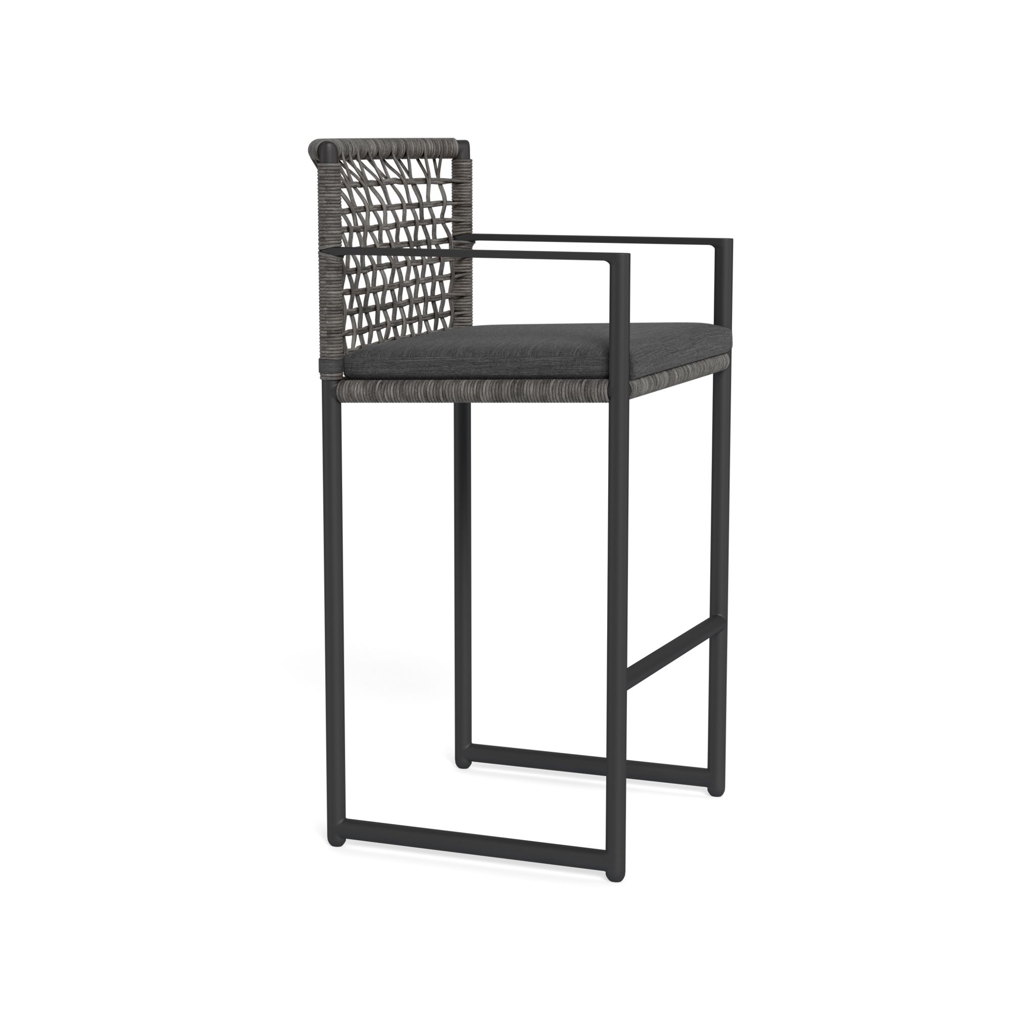 Harbour Loop Bar Stool - Aluminum Asteroid, Lisos Grafito, Wicker Gray