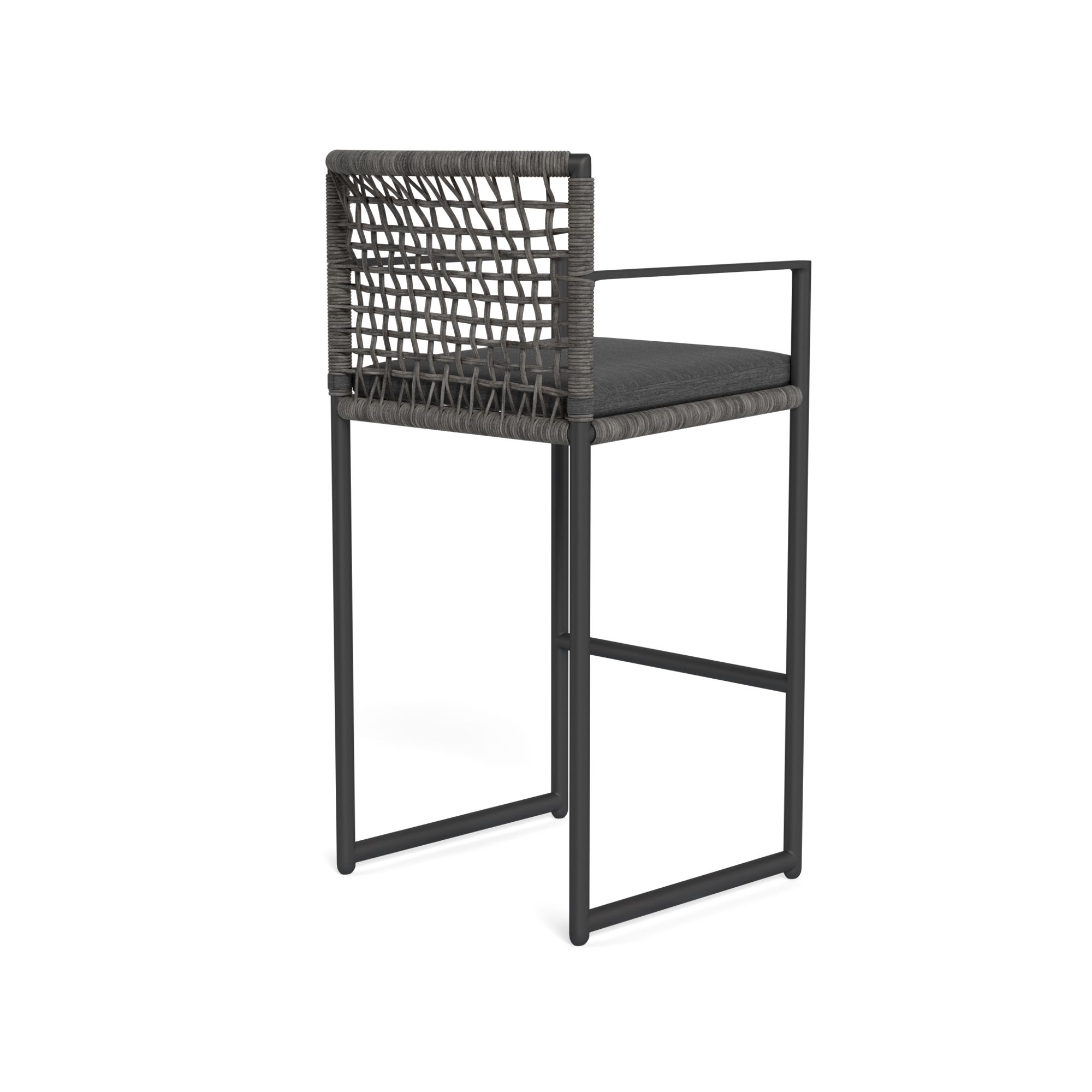 Harbour Loop Bar Stool - Aluminum Asteroid, Lisos Grafito, Wicker Gray