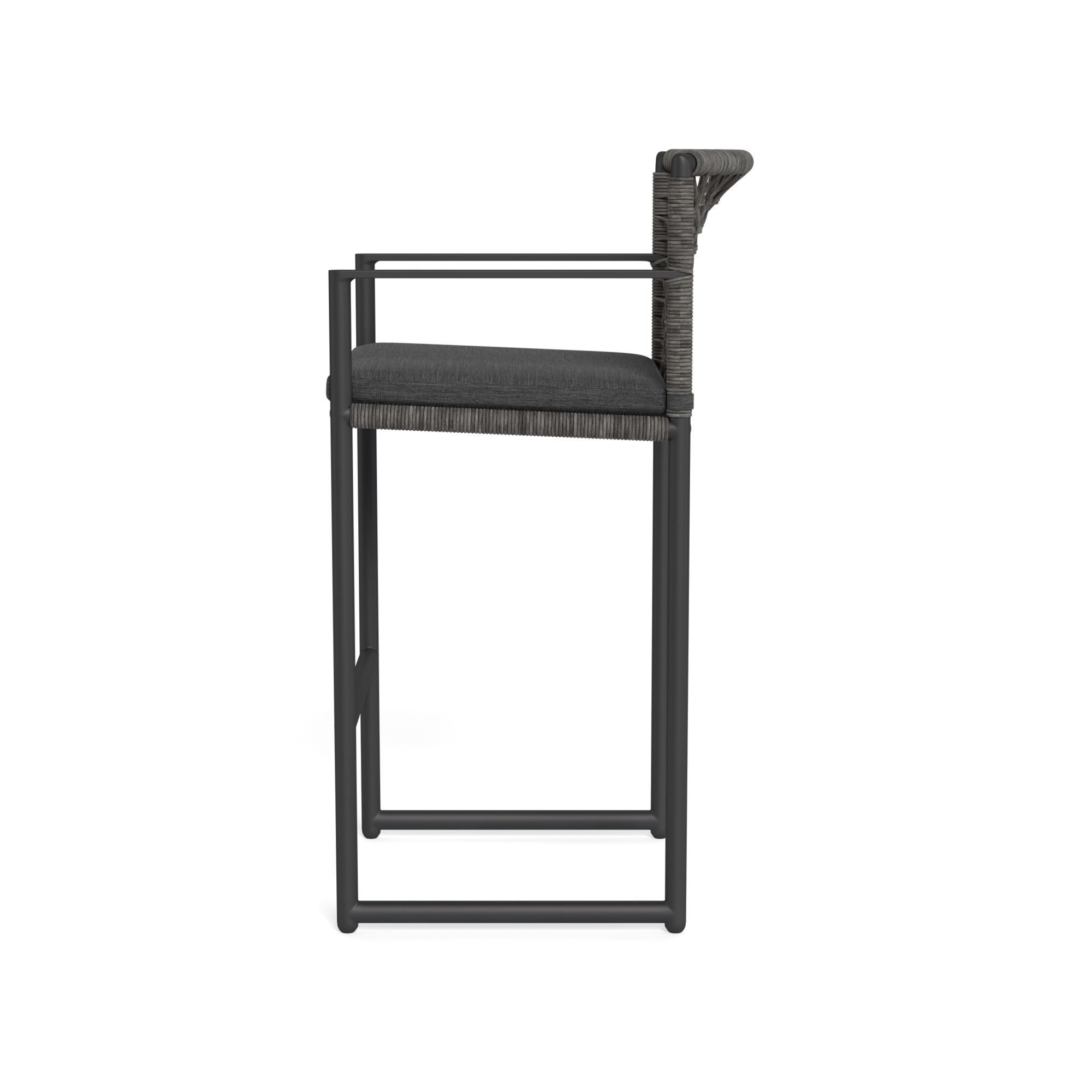 Harbour Loop Bar Stool - Aluminum Asteroid, Lisos Grafito, Wicker Gray