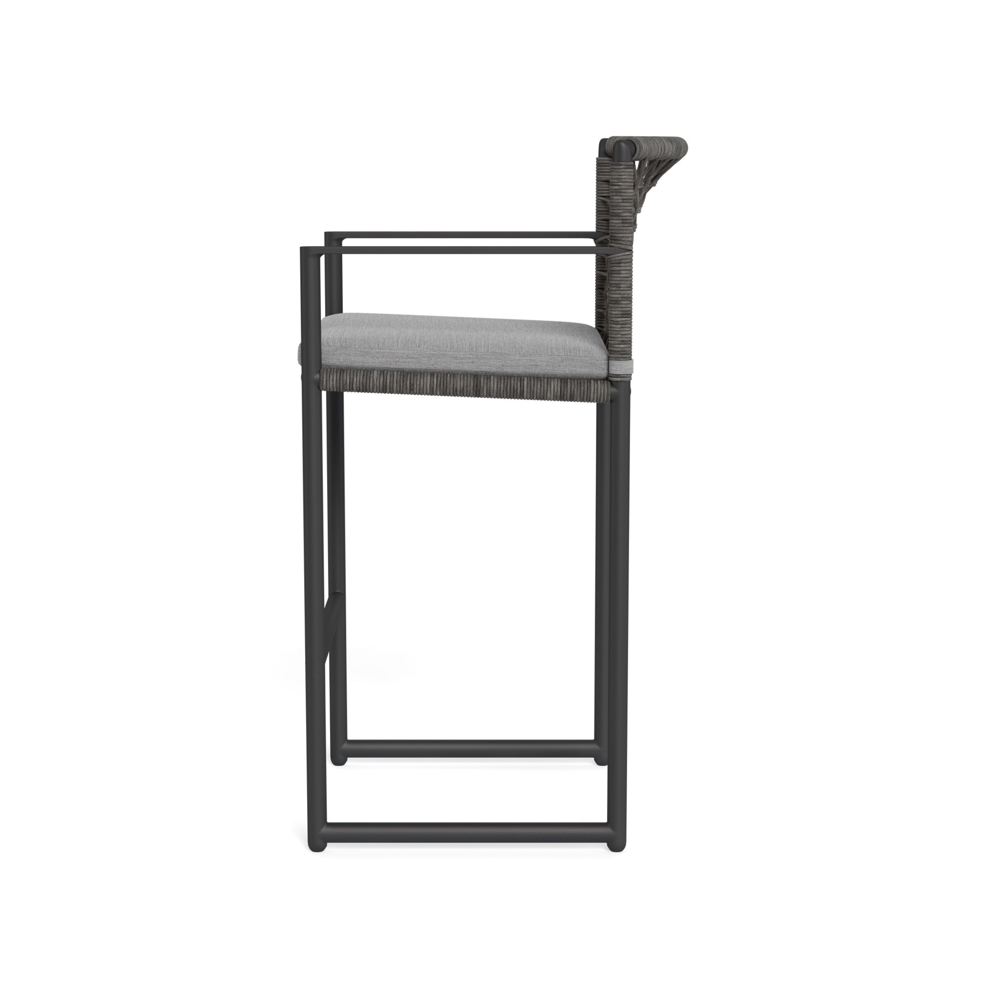 Harbour Loop Bar Stool - Aluminum Asteroid, Lisos Piedra, Wicker Gray