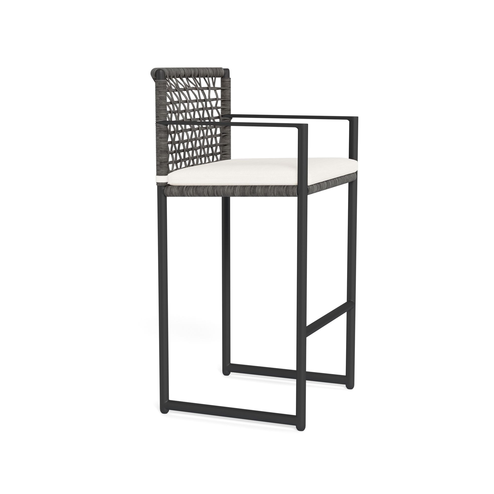 Harbour Loop Bar Stool - Aluminum Asteroid, Panama Blanco, Wicker Gray