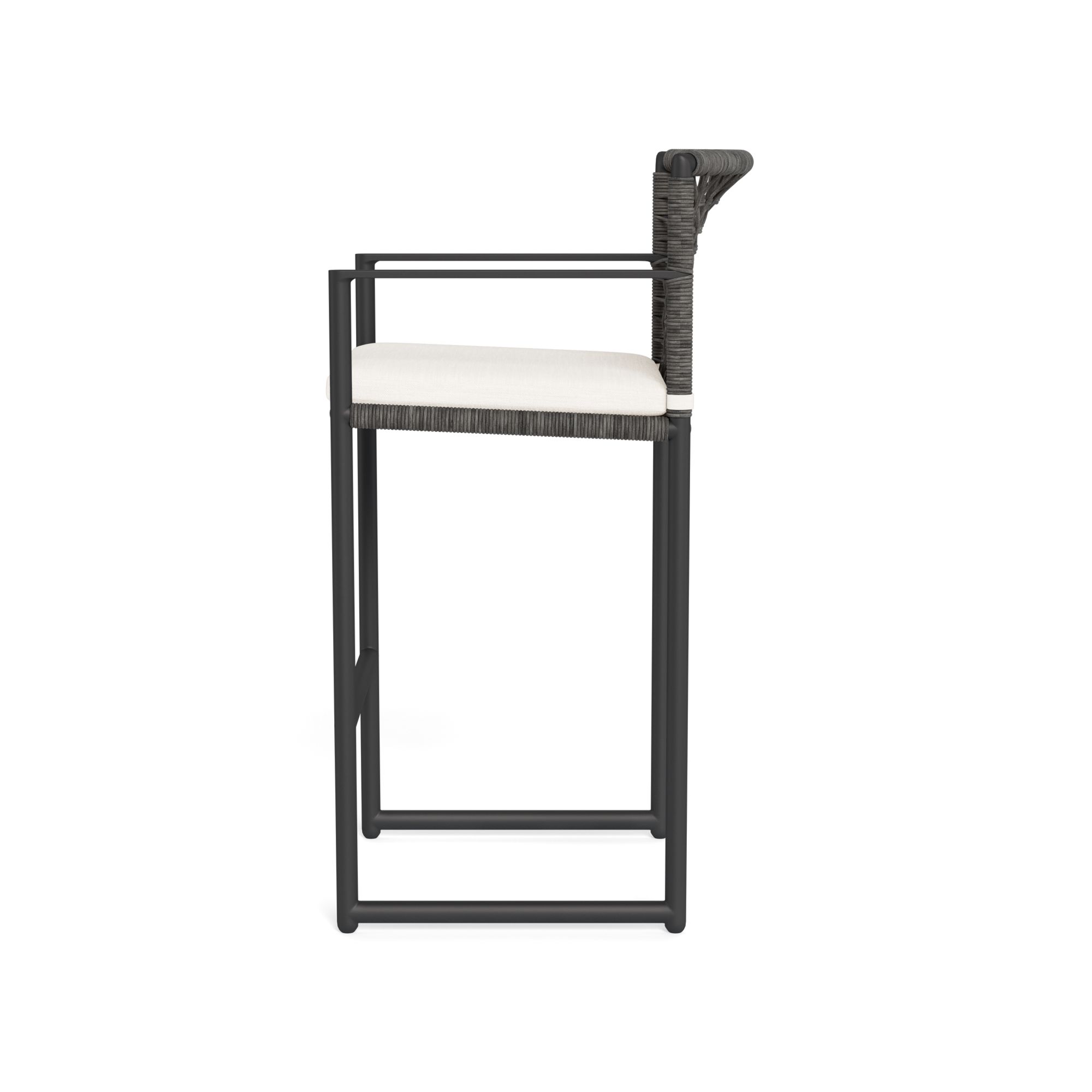 Harbour Loop Bar Stool - Aluminum Asteroid, Panama Blanco, Wicker Gray