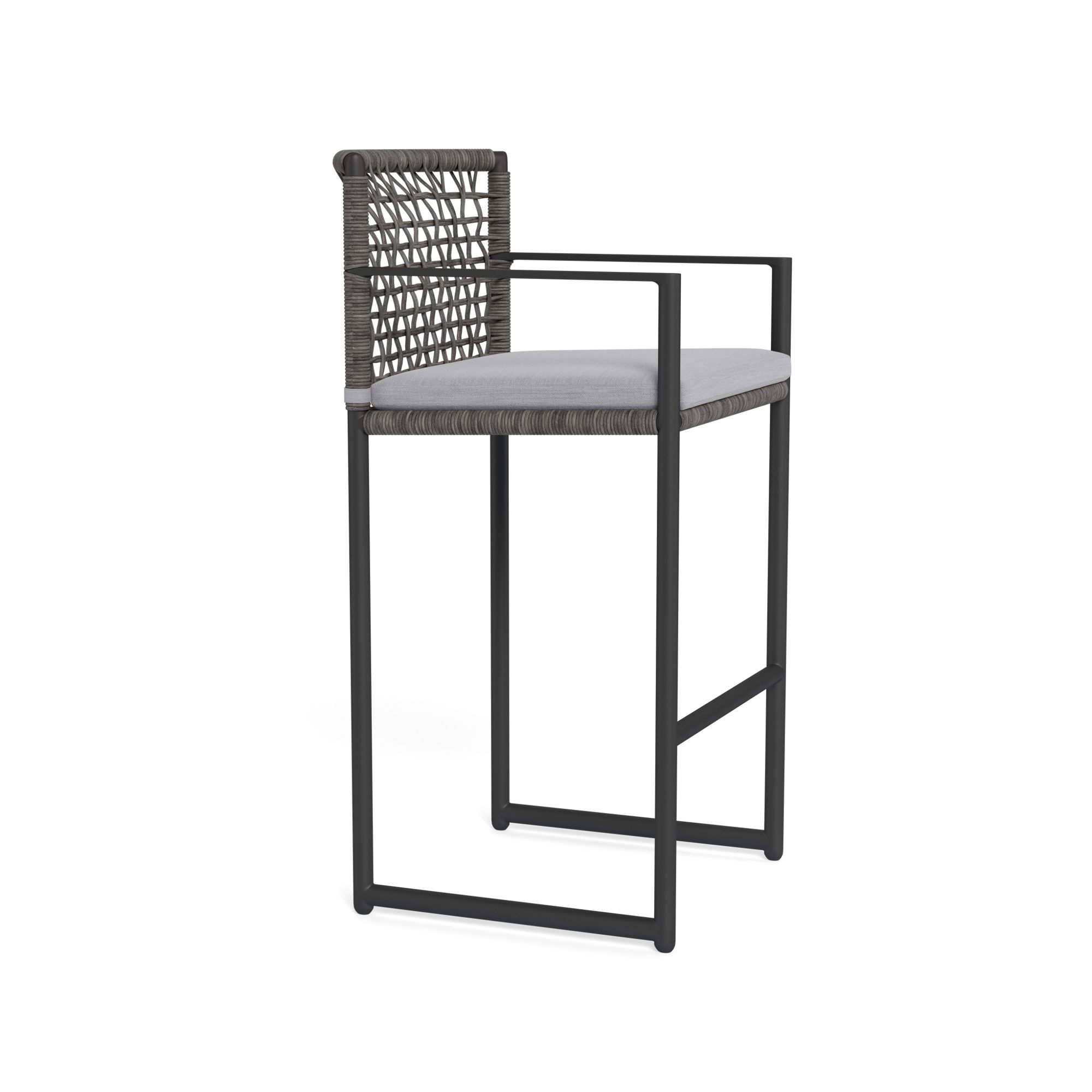 Harbour Loop Bar Stool - Aluminum Asteroid, Panama Cloud, Wicker Gray