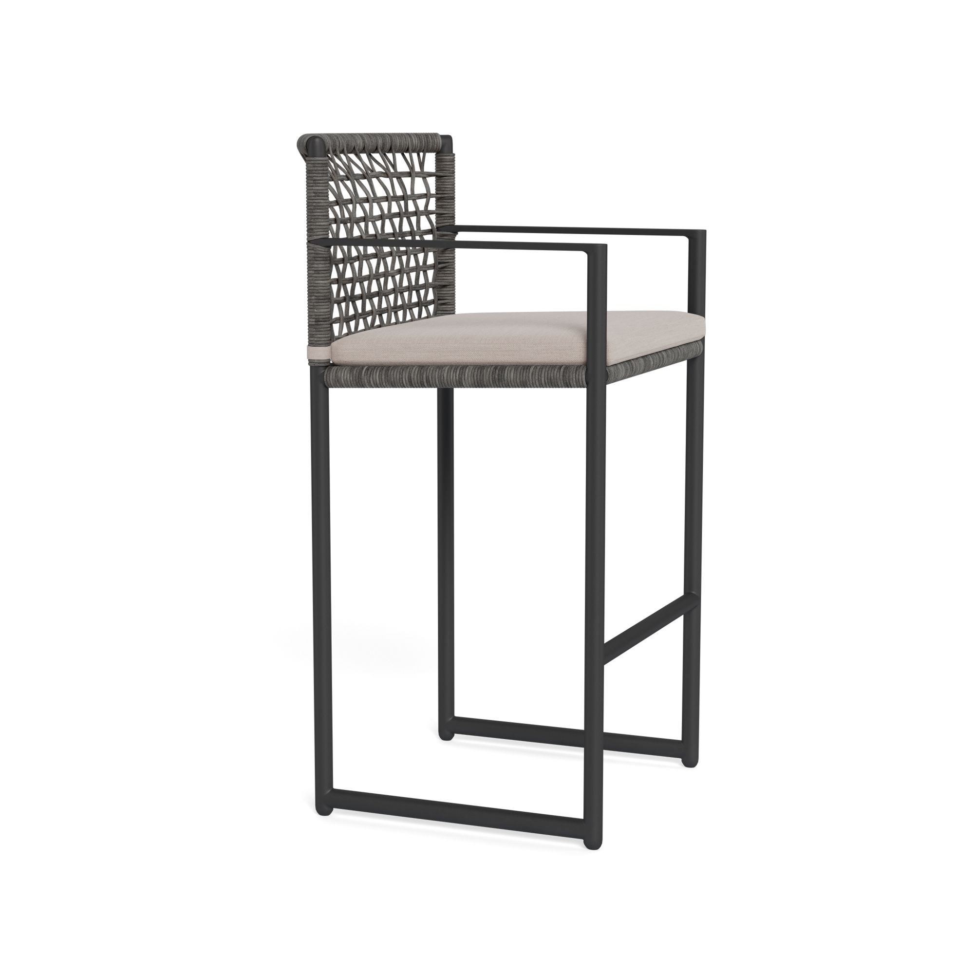 Harbour Loop Bar Stool - Aluminum Asteroid, Panama Marble, Wicker Gray