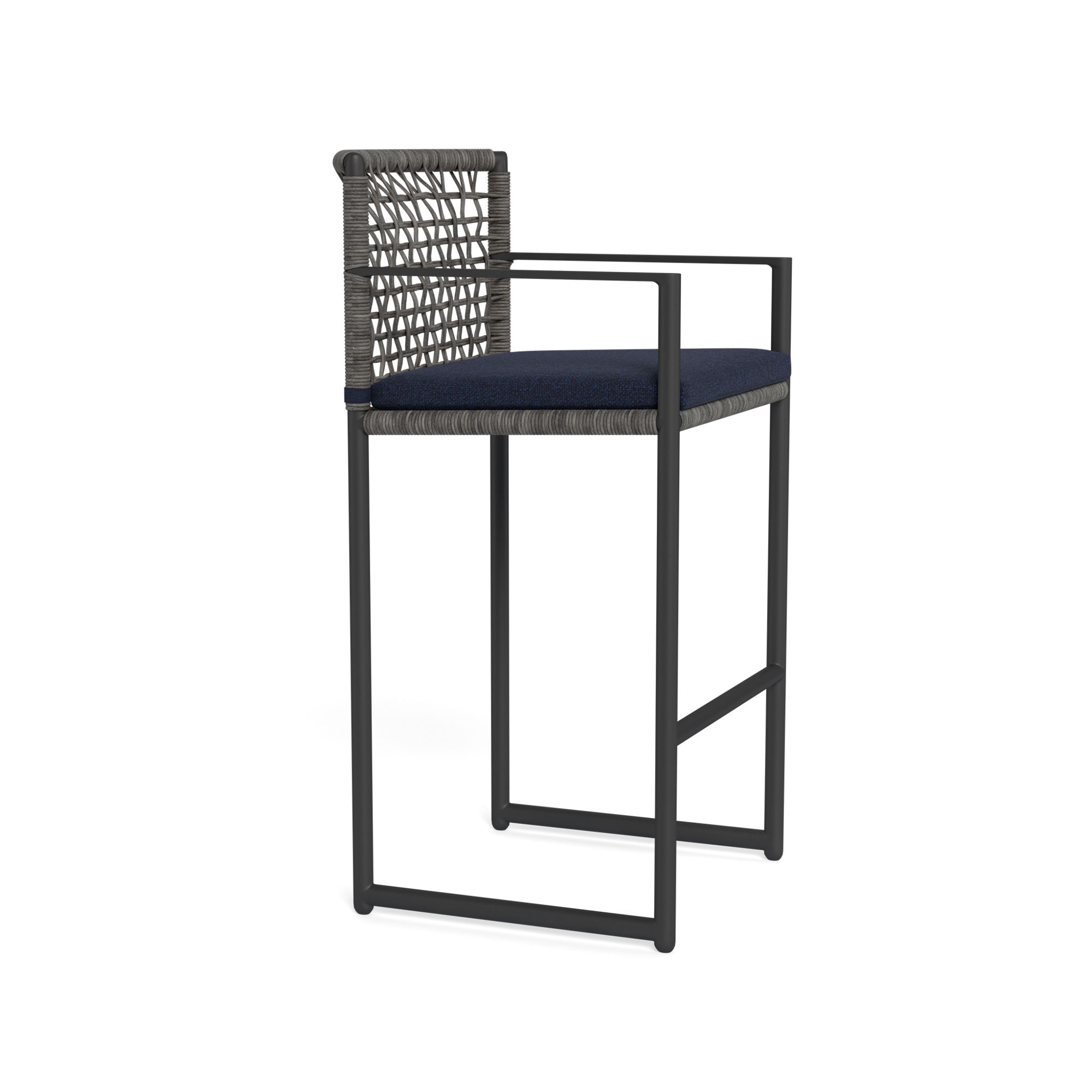 Harbour Loop Bar Stool - Aluminum Asteroid, Siesta Indigo, Wicker Gray