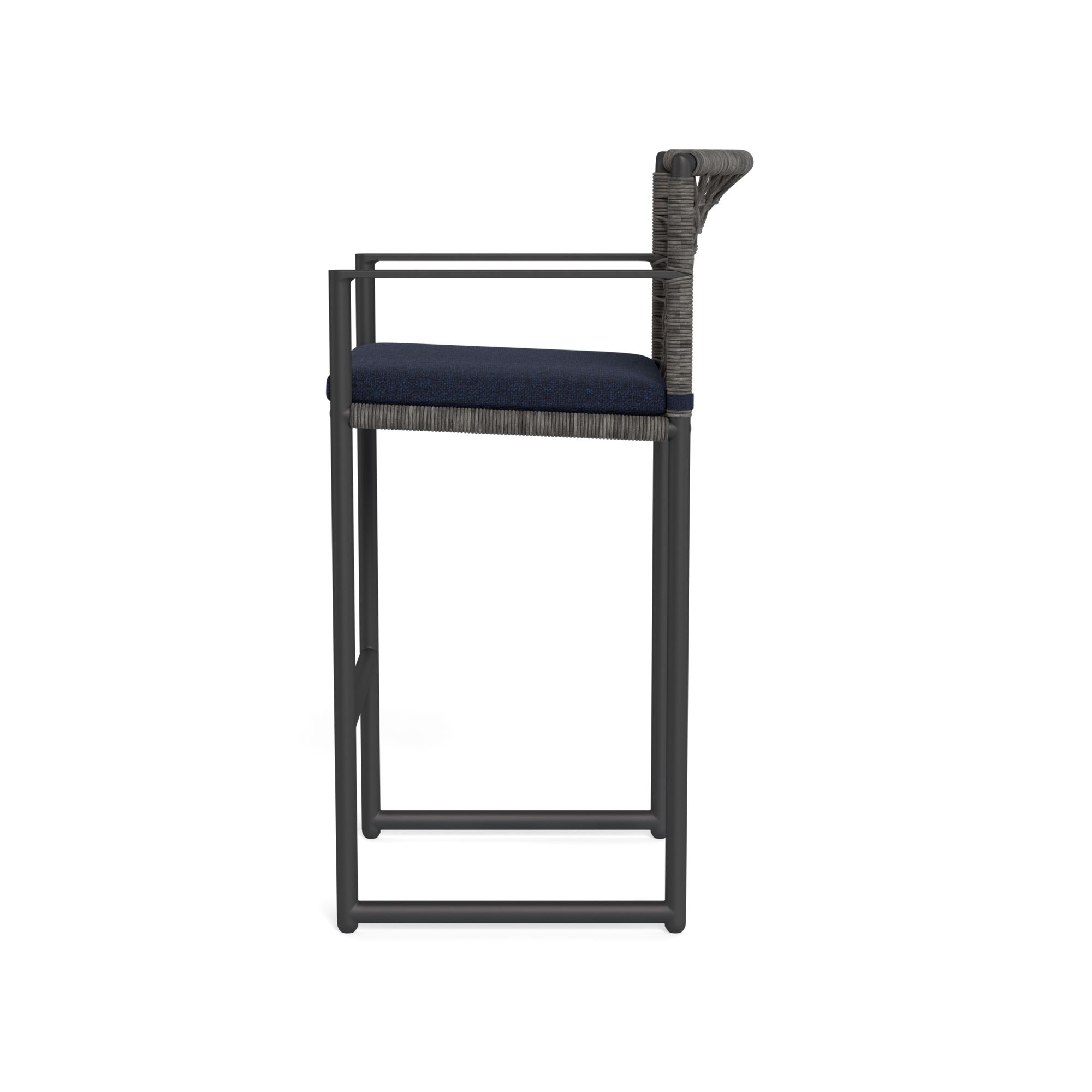 Harbour Loop Bar Stool - Aluminum Asteroid, Siesta Indigo, Wicker Gray