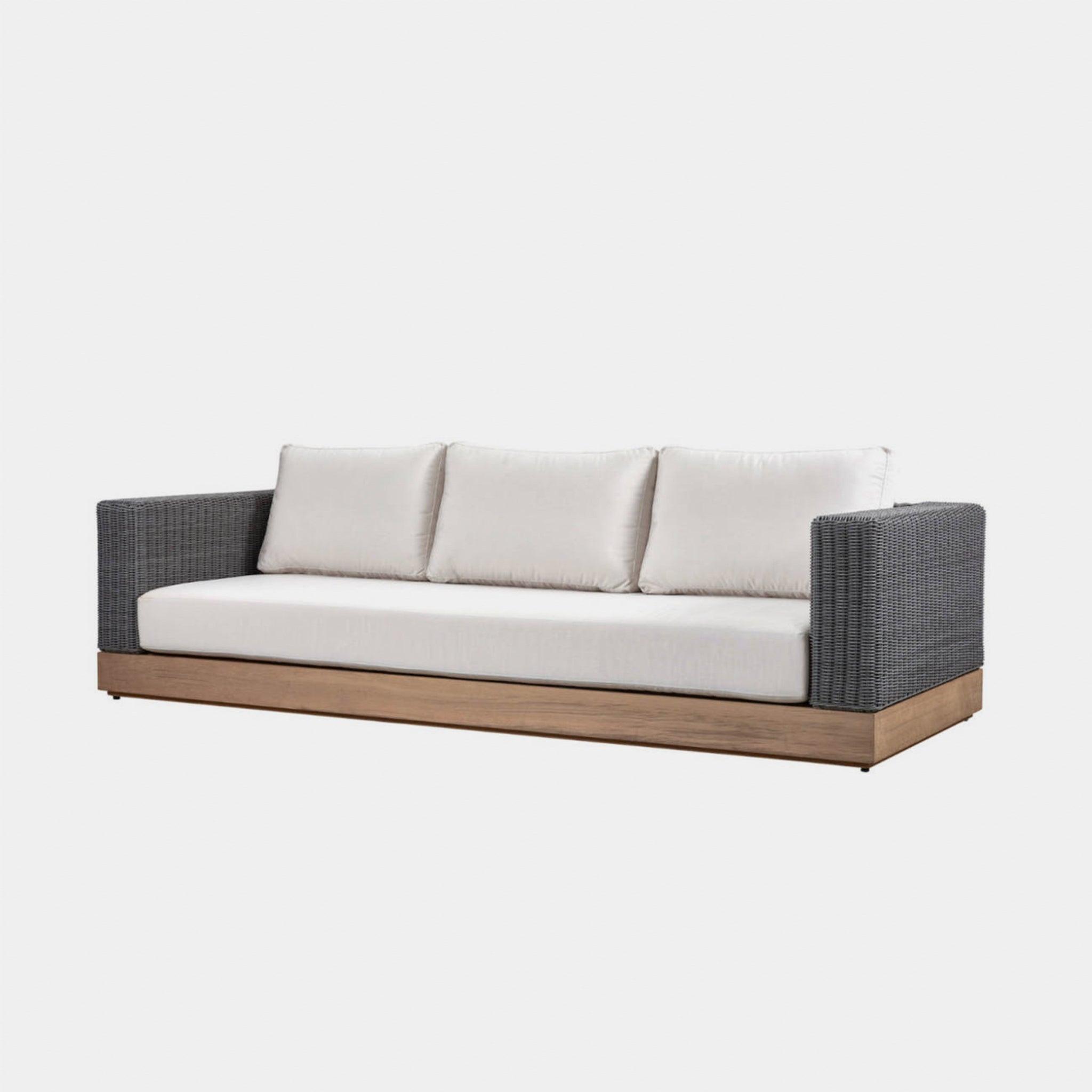 Harbour Malabar 3 Seat Sofa - Teak Natural, Lisos Grafito, Wicker Gray