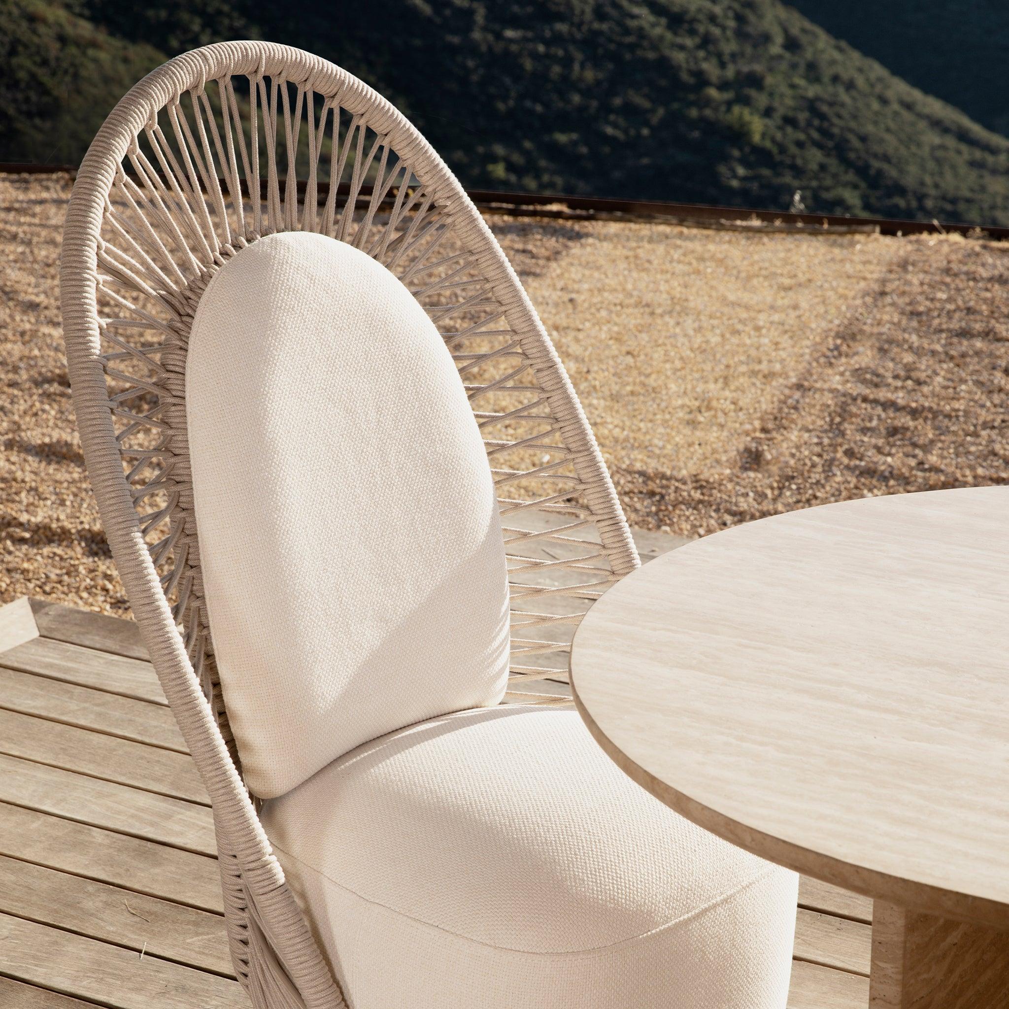 Harbour Maui High-Back Dining Chair - Rope Shell, Panama Blanco, Aluminum Taupe