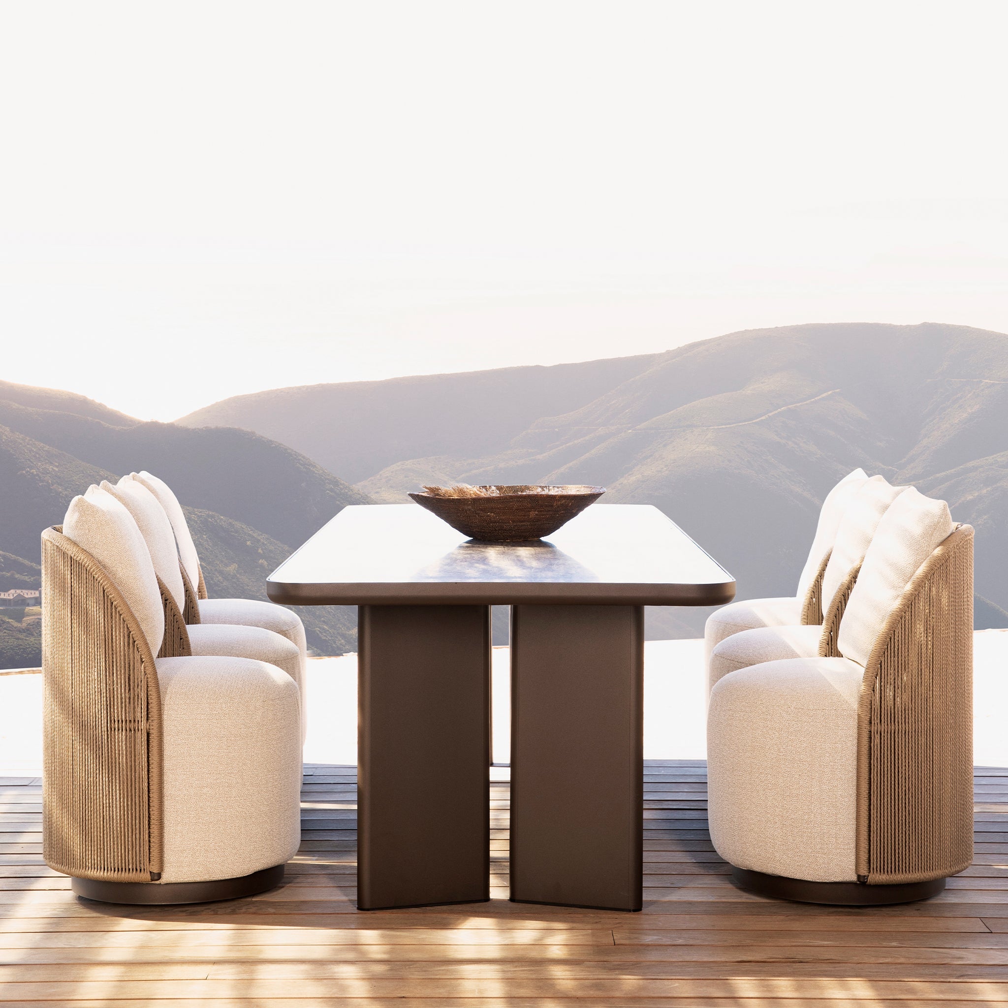 Harbour Milan Swivel Dining Chair - Aluminum Bronze, Lisos Grafito, Twisted Rope Dune