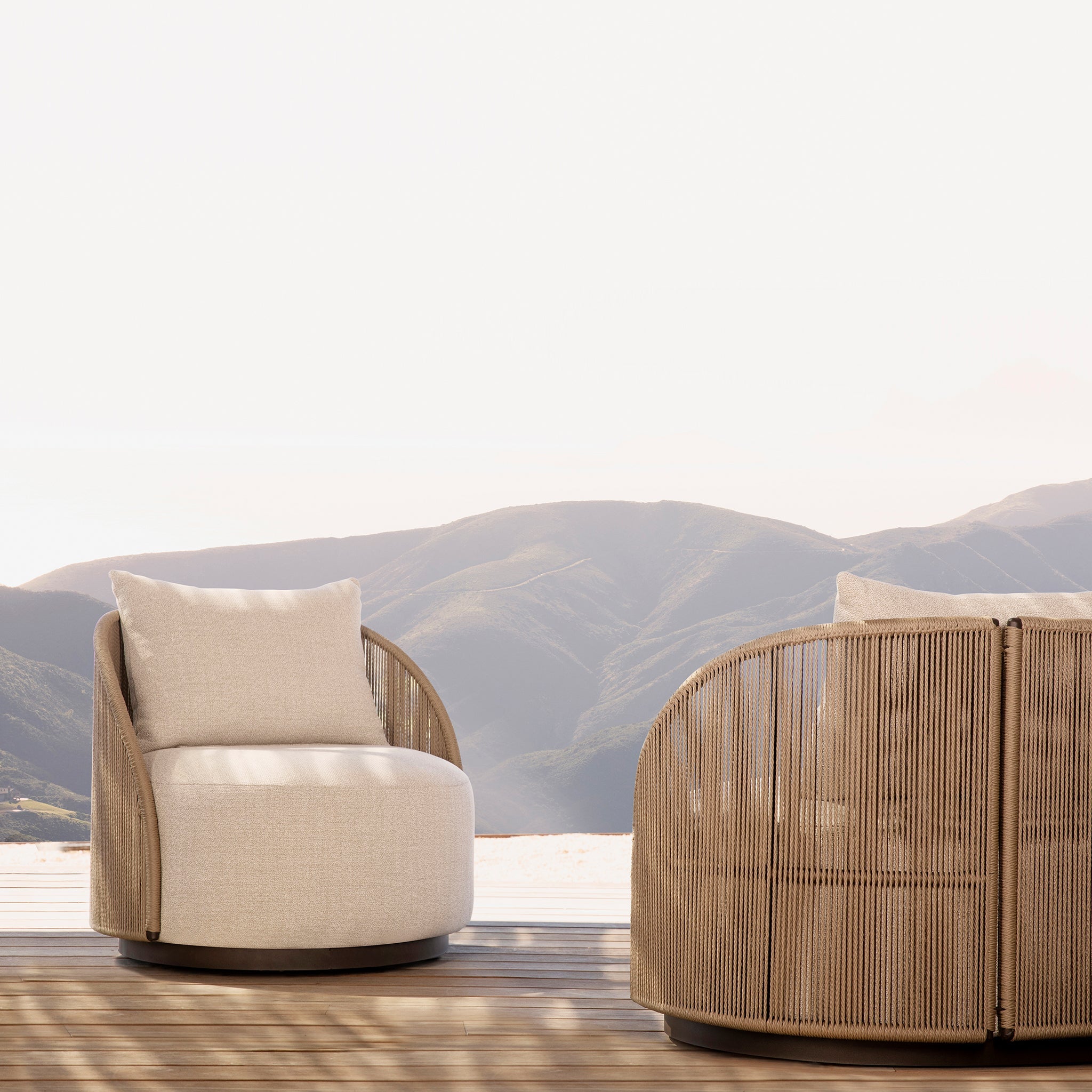 Harbour Milan Swivel Lounge Chair - Aluminum Bronze, Lisos Grafito, Twisted Rope Dune