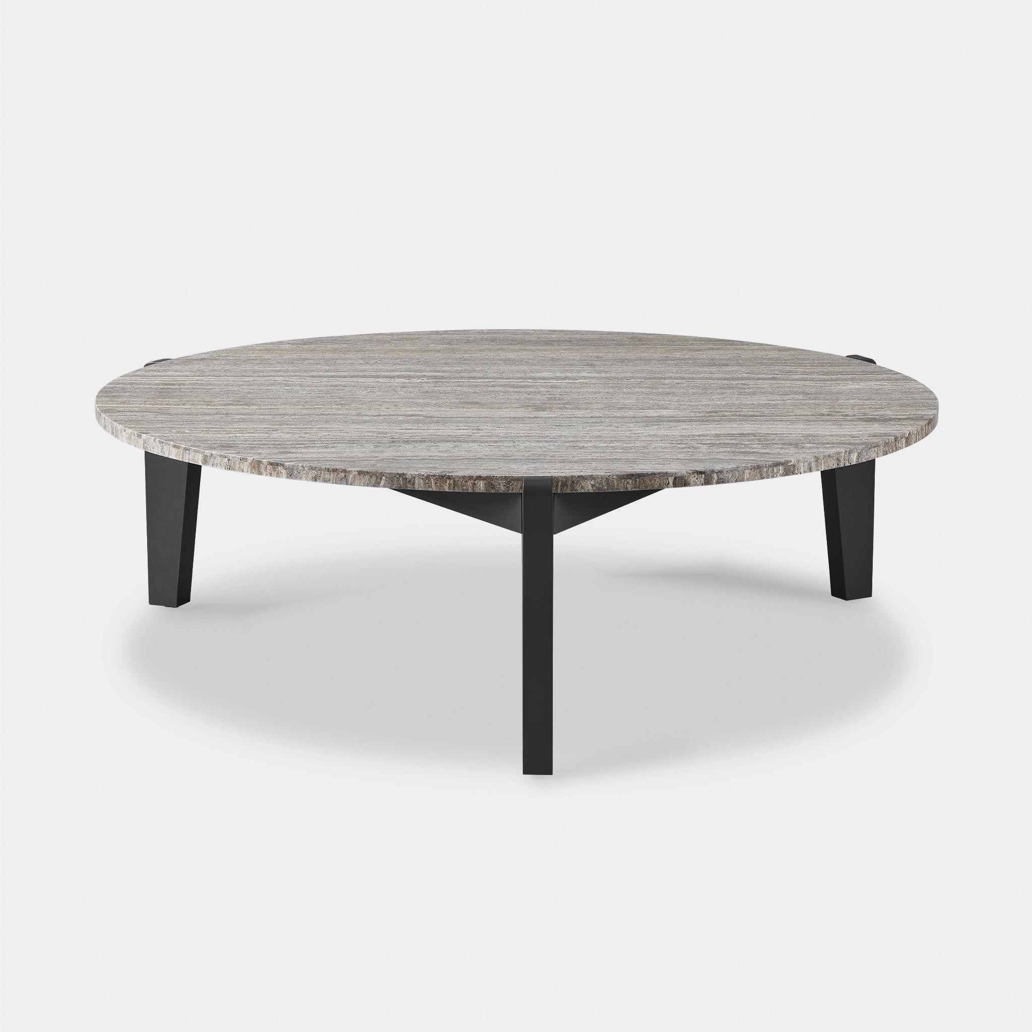 Harbour Mlb Aluminum Round Coffee Table - Aluminum Asteroid, Travertine Dark Gray