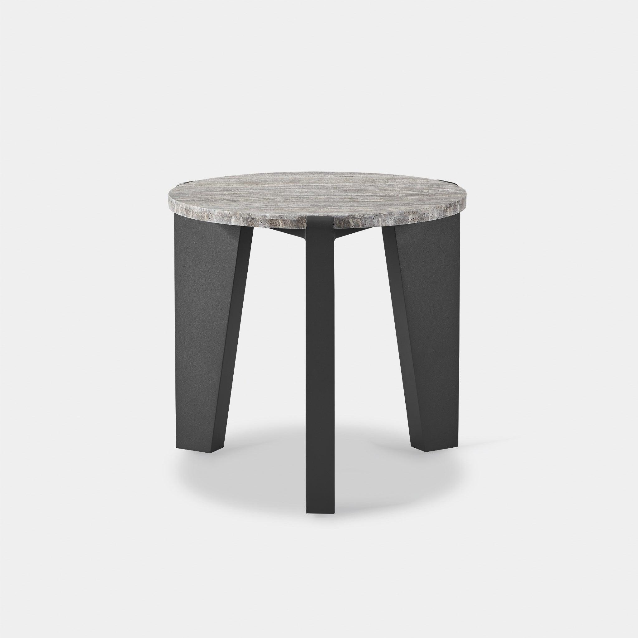 Harbour Mlb Aluminum Round Side Table - Aluminum Asteroid, Travertine Dark Gray